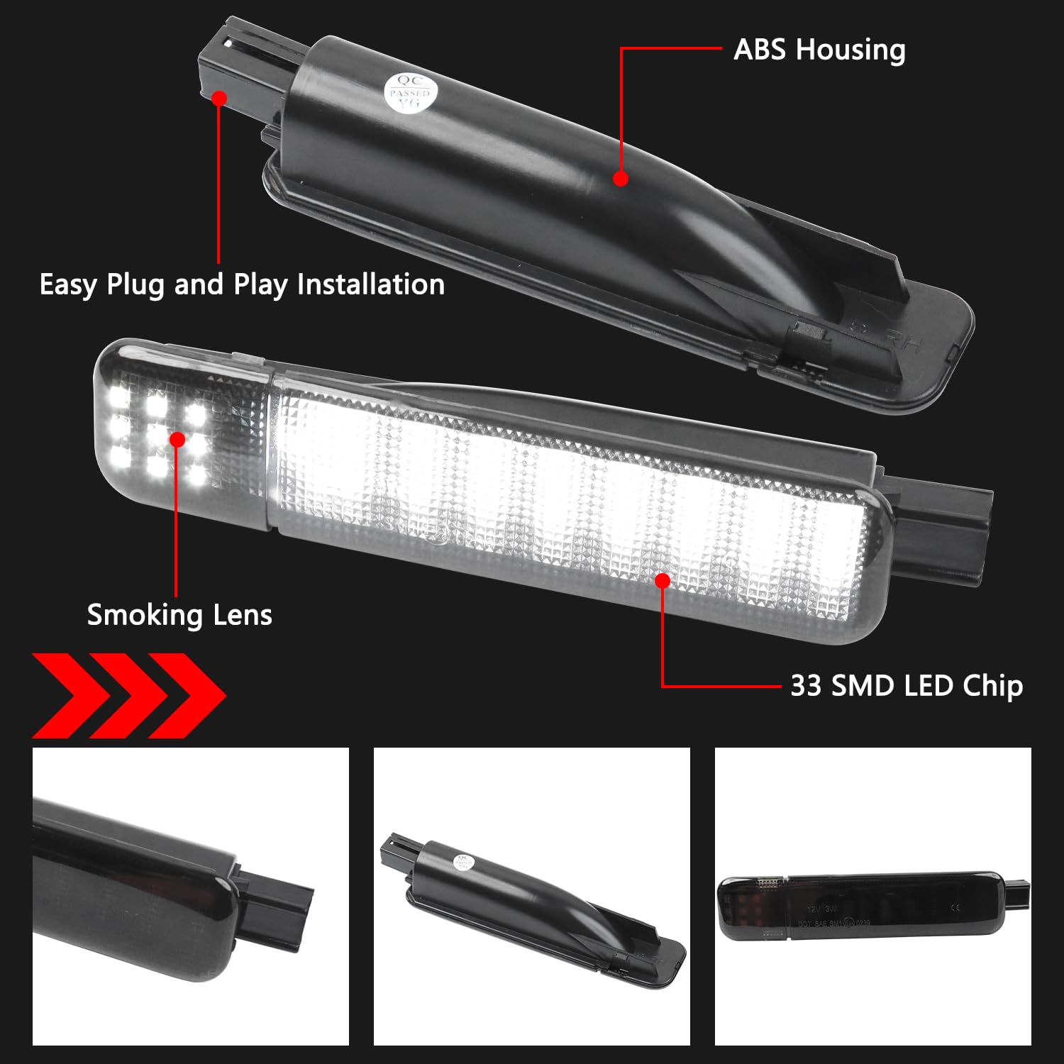 Afeisol Led Side Door Panel Lights Courtesy Light Fit For Chevy Sierra Gmc C/K  Yukon Silverado 1500 2500 3500 Avalanche  Suburban  Hum-Mer H2  Car Interior Doors Panel Lighting (White-smoky aroma Lens)