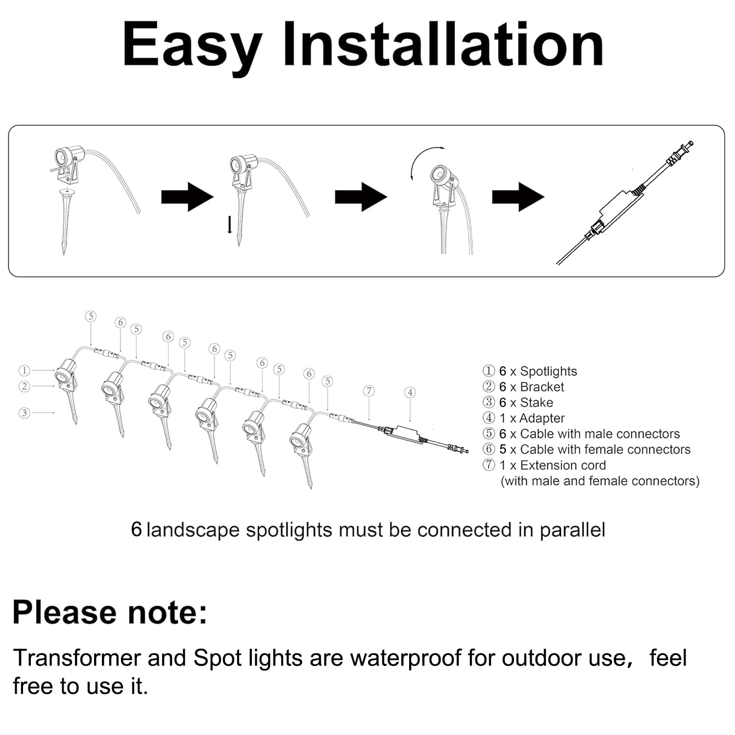 Sunthin Outdoor Landscape Lighting, 6 Pack Outdoor Spot Lights With Transformer For Yard, Plant, Lawn, Tree, Flags, House, Garde