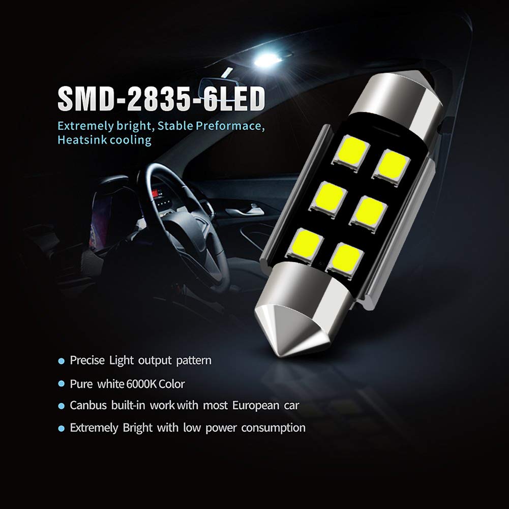 AUXLIGHT Festoon LED Interior Light Bulbs 6000K Xenon White 36MM Pack of 6