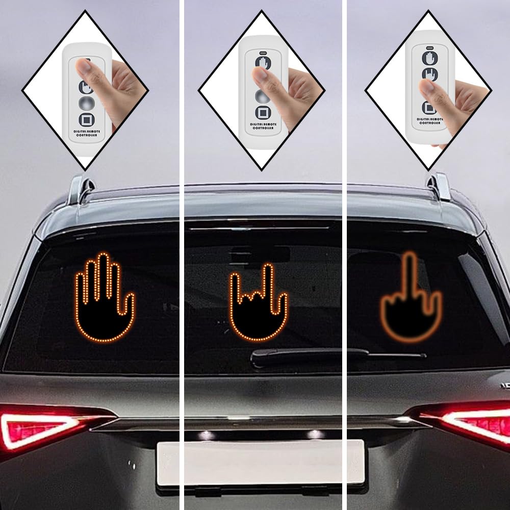 JINRUITOP Car Finger Light with Remote Control - LED Gesture Hand Lighting, 3 Modes, Car Warning Sign, Black Cool Truck Accessories