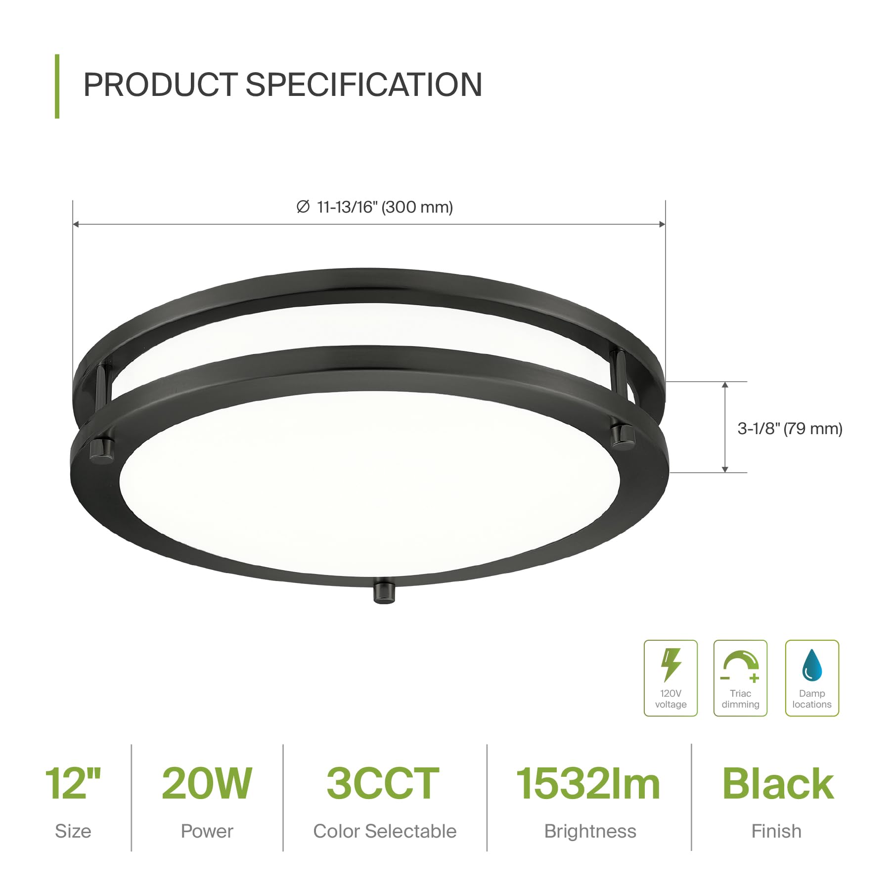 ASD LED Flush Mount Light Fixture 12 Inch 20W Dimmable Energy Star ETL Listed Black 4 Pack