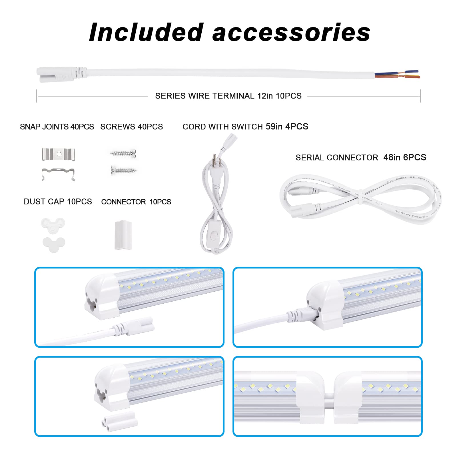 Jomitop 8 Ft Led Shop Light Fixture 120W 14400 Lumens 6500K Cold White T8 V Shaped Integrated Led Tube Light 4 Rows Cooler Door