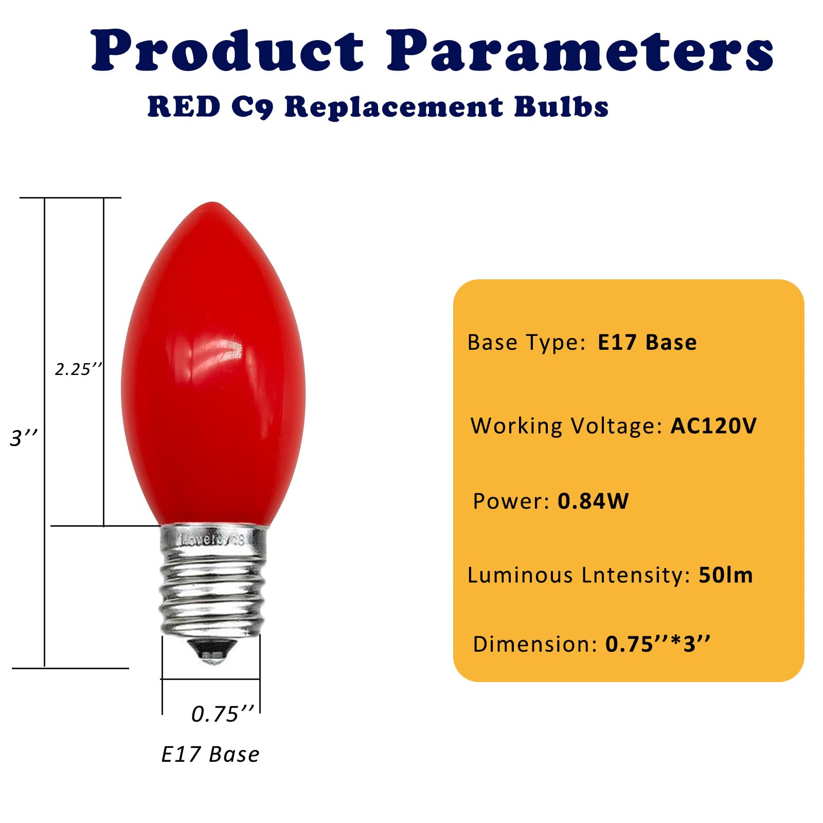 Hedcinlt 25 Pack Red C9 Led Bulbs, C9 Replacement Bulbs For Christmas Tree Lights Patio String Lights Outdoor Indoor, E17/C9 Int