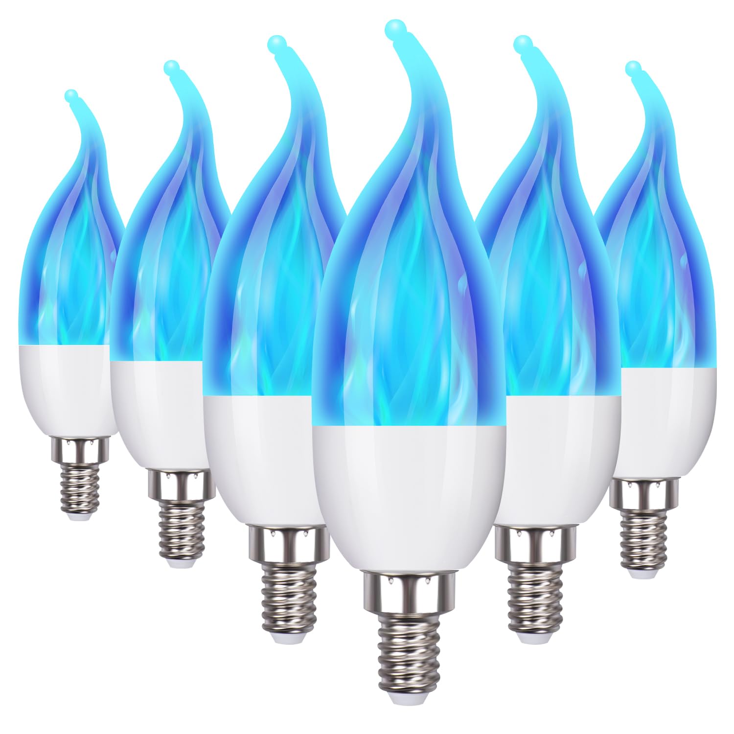 OHLGT E12 Flame Bulbs, 3 Mode LED Candelabra, Blue, 2.0 Watt, 6 Packs