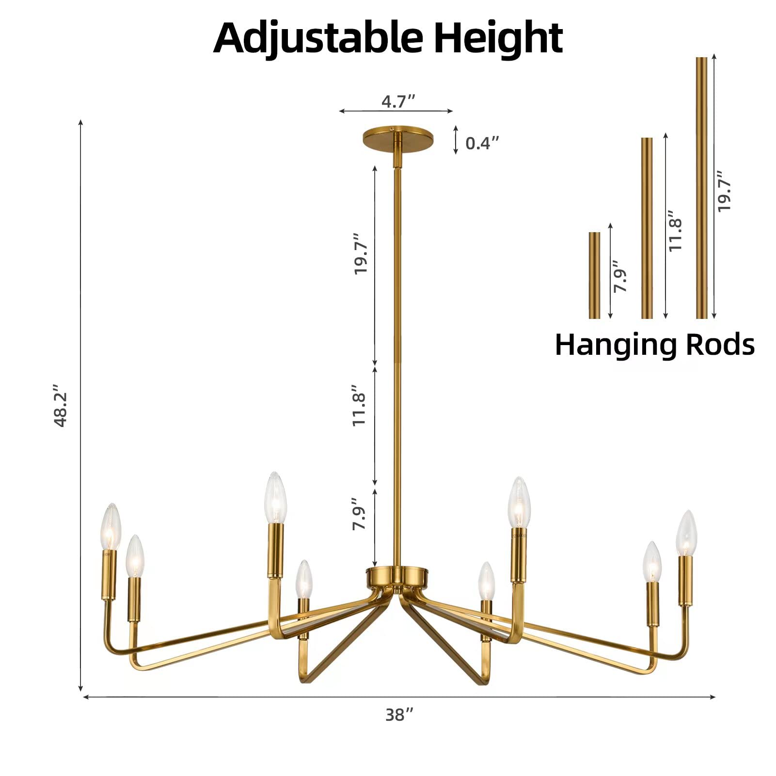 ACANER 38" Gold 8-Light Modern Farmhouse Chandelier, Brushed Brass Metal Ceiling Fixture for Dining Room, Living Room, Kitchen Island