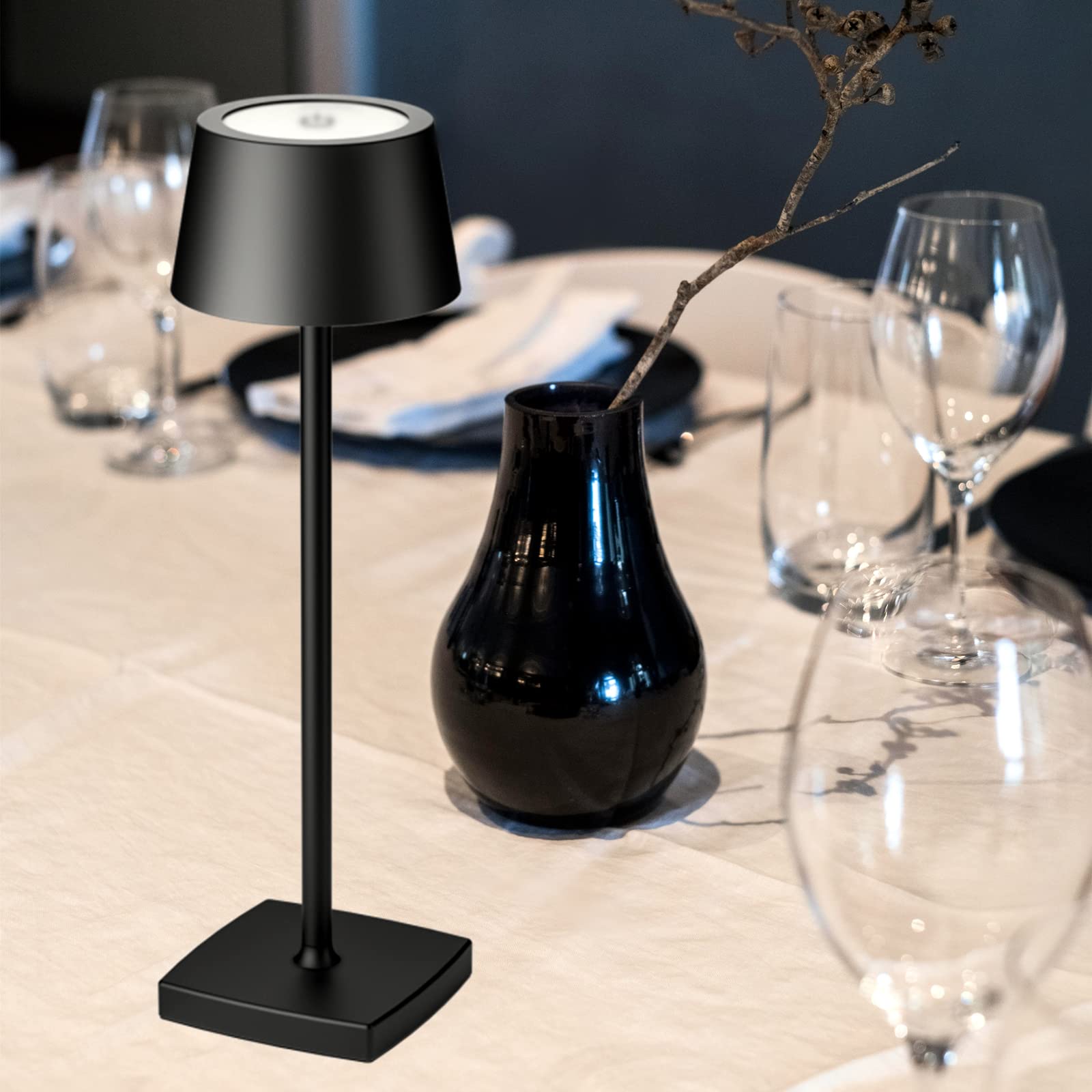 amhshkou Rechargeable LED Cordless Desk Lamp, Dimmable Aluminum, Indoor/Outdoor, Black