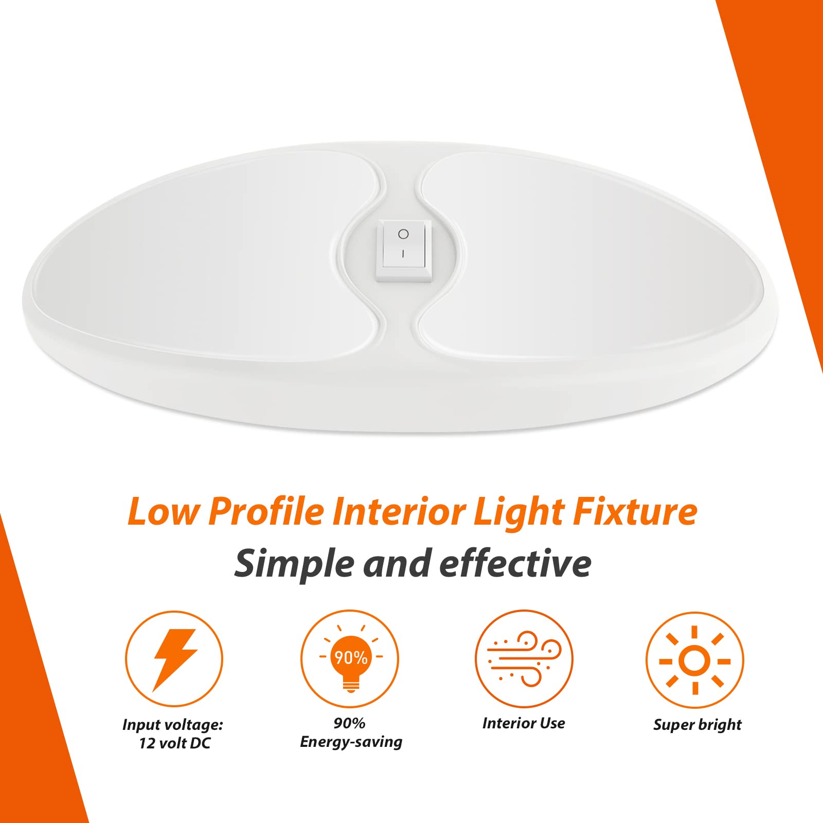 Dream Lighting 12V Led Lighting With Switch Rv Lights Interior Fixture 9Inch Oval Ceiling Light Warm White 3500K 7.4W 450 Lumens
