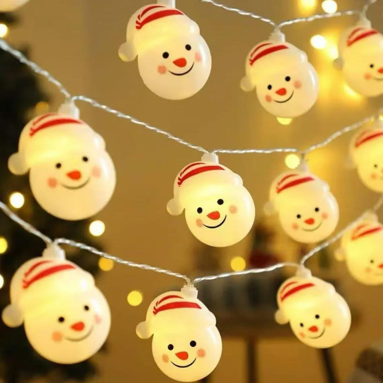 Christmas String Lights,5.4Ft Battery Powered Lights With 10 Snowmen,Battery Operated Lights For Christmas Winter Festival Party Indoor Decor (Snowman)