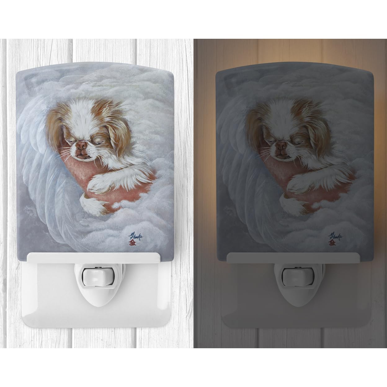 Caroline'S Treasures Mh1037Cnl Japanese Chin In An Angels Arms Ceramic Night Light Compact, Ul-Certified, Ideal For Bedroom, Bathroom, Nursery, Hallway, Kitchen, 6X4X3, Multicolor