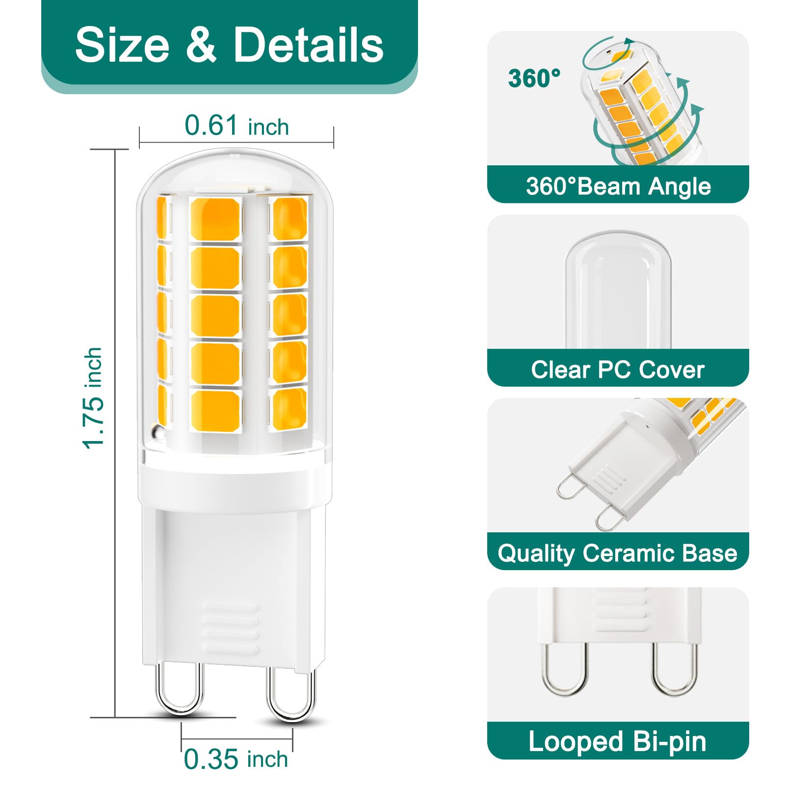 Dicuno G9 Led Bulb  2700K Soft Warm White  G9 Led Light Bulbs 4W  Equivalent To 40W Halogen Replacement  Non-Dimmable  400 Lm  T4 Bi-Pin Base Replacement For Chandelier Light  Home Lighting  6 Pack