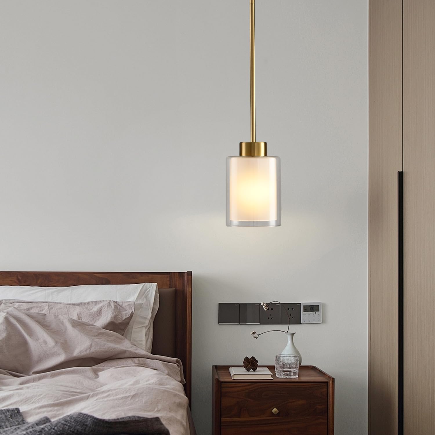 CAFULAM Modern Pendant Light - Industrial Glass Shade, Adjustable, Bronze - 2 Pack