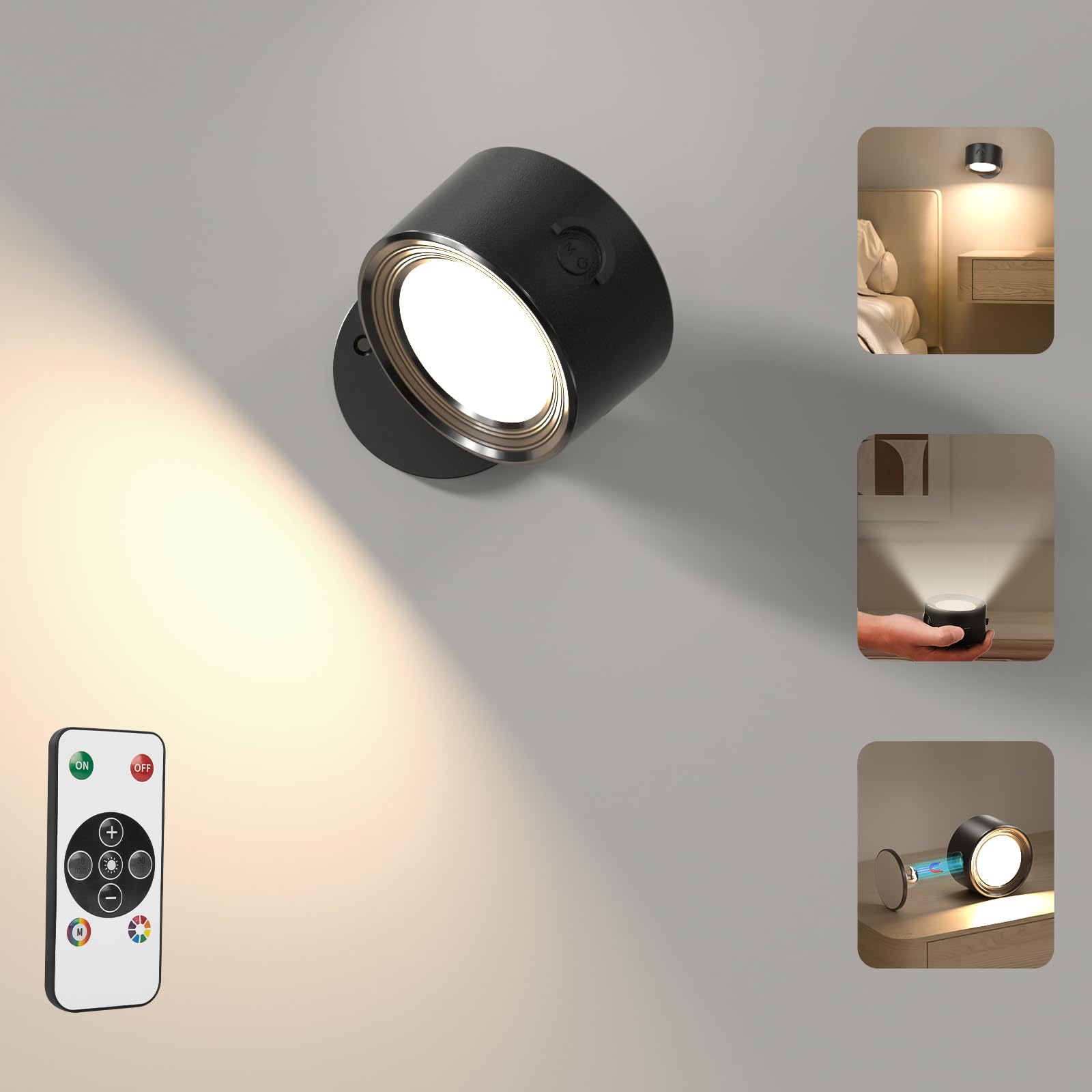 3Pcs Led Wall Mounted Lights, Rgb Ambience Wall Sconces Lamp With 3000Mah Rechargeable Battery, 3 Color Temperatures & Dimmable