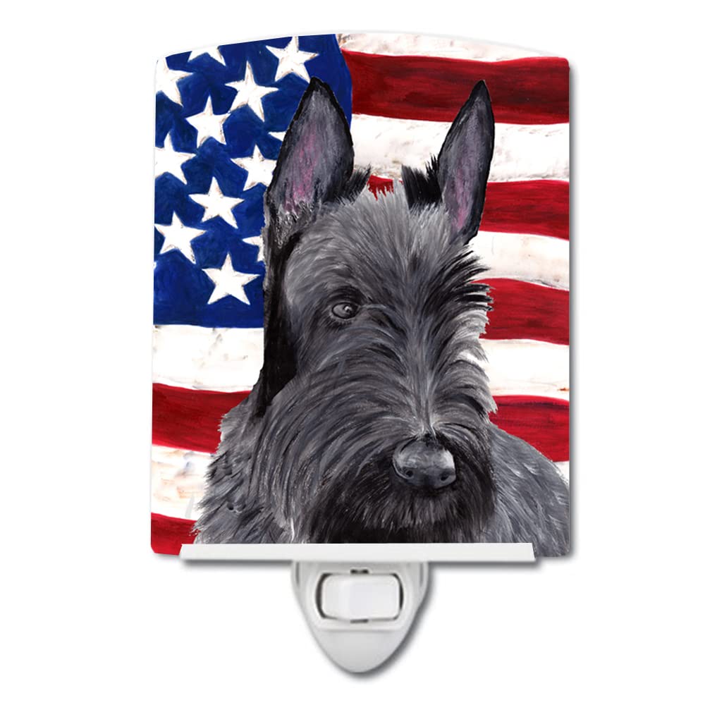 Carolines Treasures Ceramic Night Light, USA Flag, Scottish Terrier, 6x4x3 inches, Model SC9032CNL, Multicolor