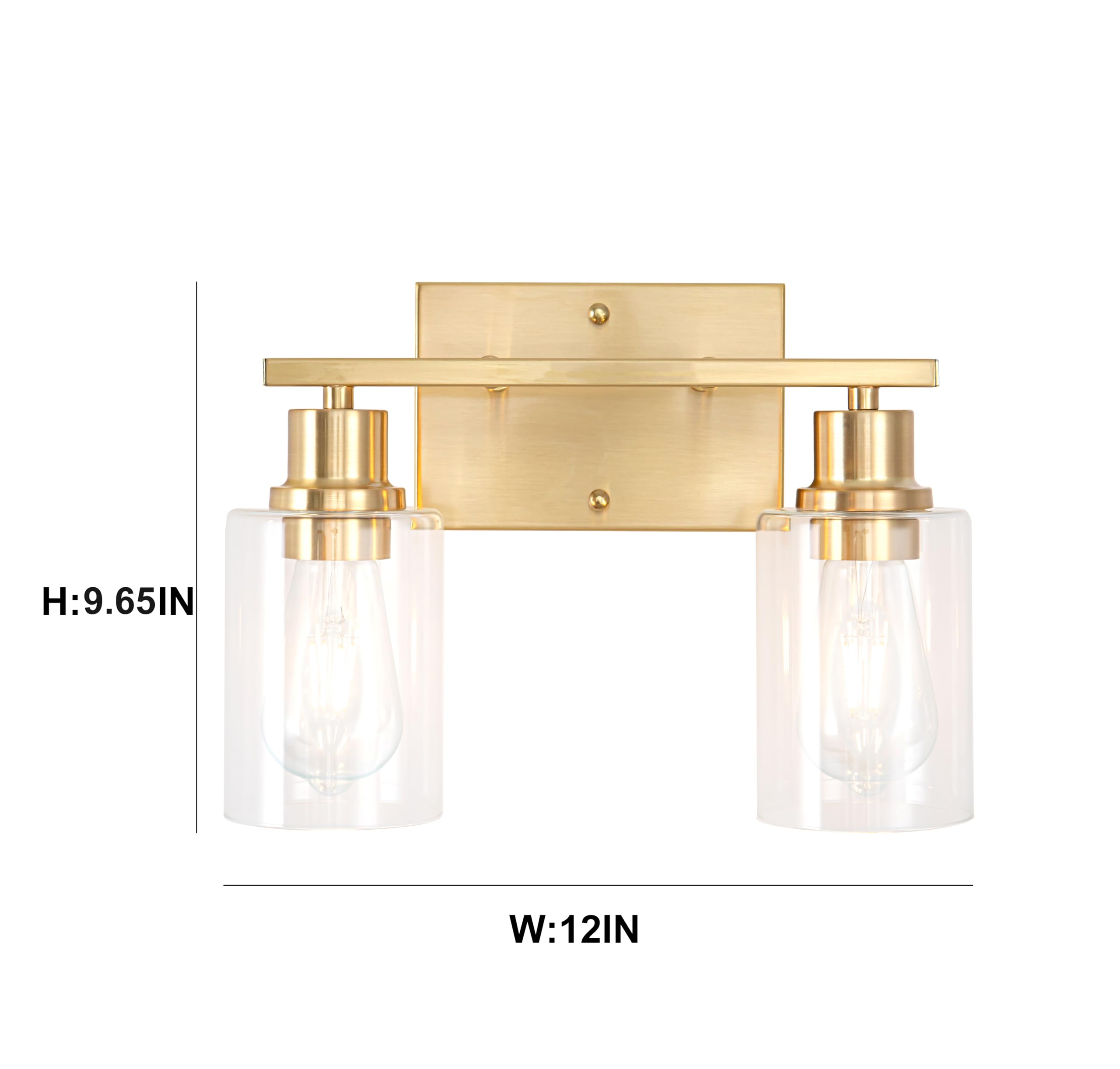 Emong Gold Bathroom Light Fixtures, 2-Lights Brushed Brass Vanity Light With Clear Glass Shade, Modern Wall Sconces For Hallway,