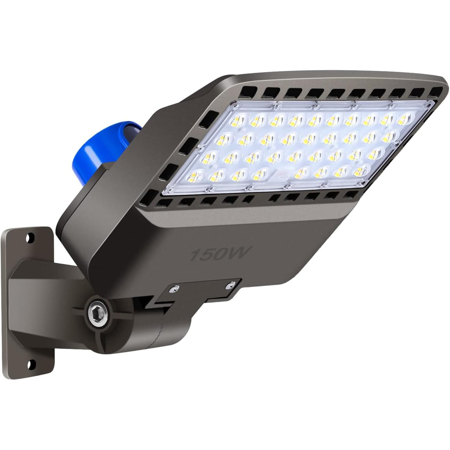 Juyace 150W LED Flood Light, IP65 Waterproof, Wall Mounted, Brown, Model KU293, Dusk to Dawn, Commercial Outdoor Lighting