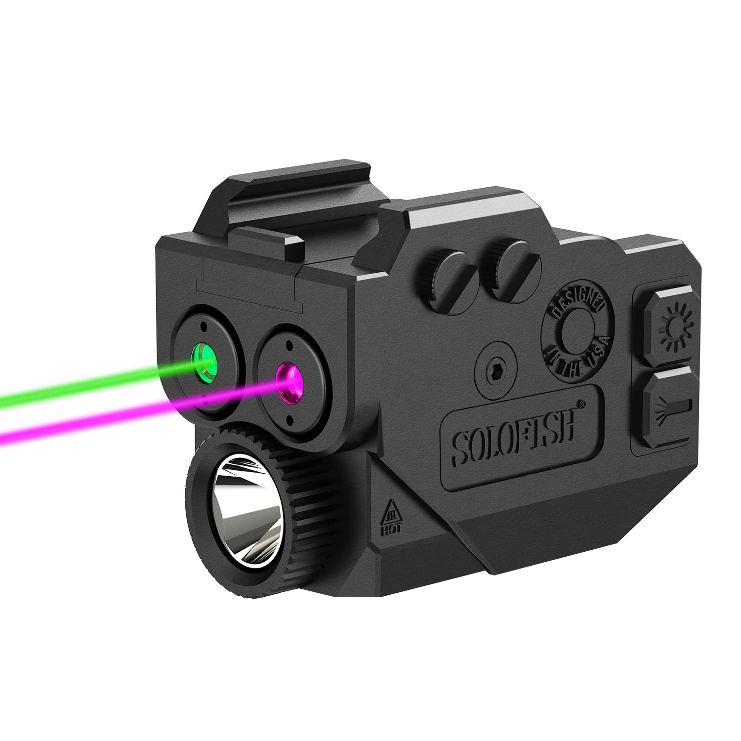 SOLOFISH 500lm Handheld Toy Light Laser Combo with Strobe & Memory  Slidable Purple Green Laser and Launcher Light Fits Full & Compact (Laser Output is 