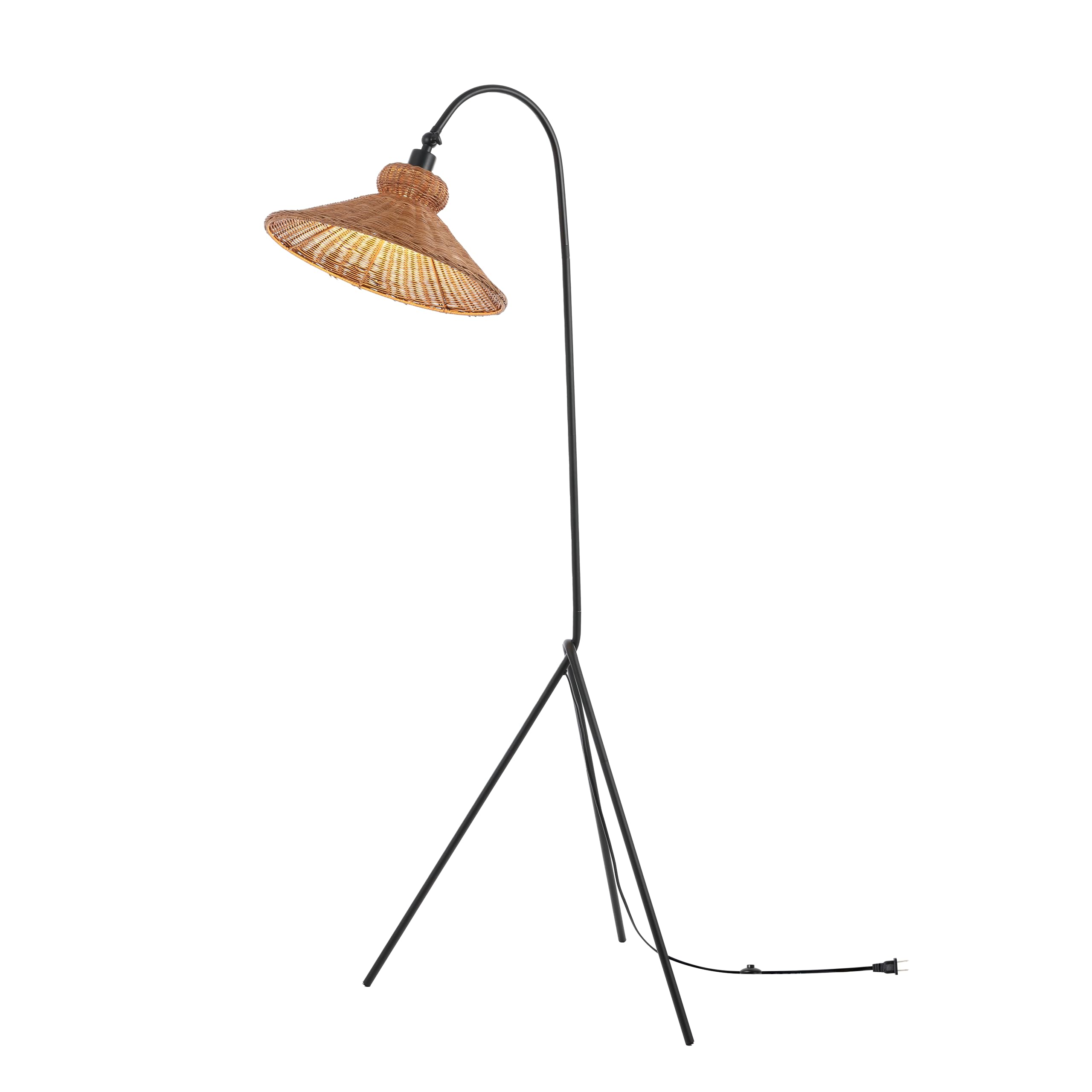 SAFAVIEH Lighting Collection Myah Modern Boho Black/Brown Shade Rattan 62-inch Tripod Floor Lamp (LED Bulb Included)