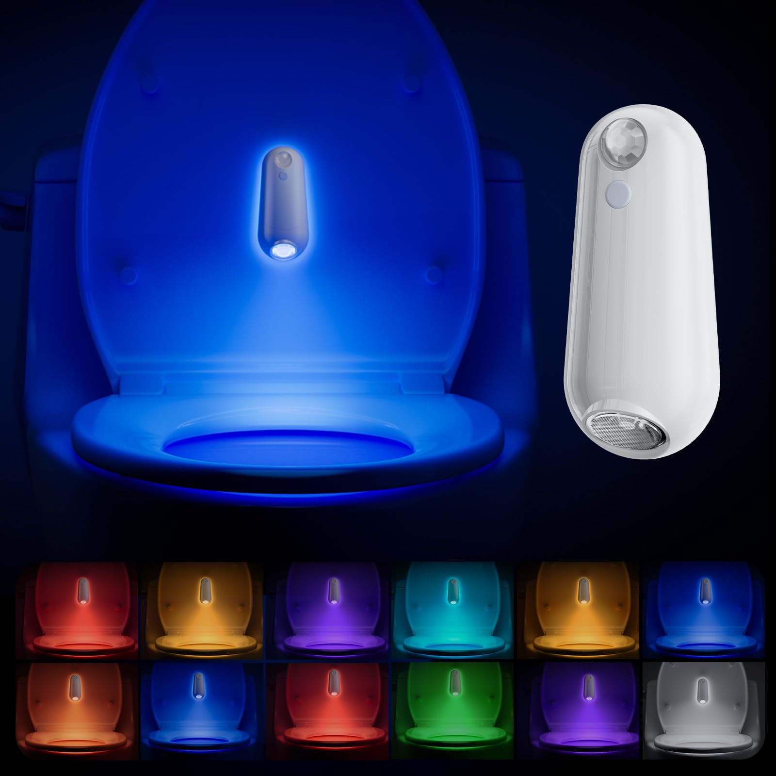 Toilet Night Light Motion Sensor  8 Color Changing Led Wall Motion Sensor Light Indoor Bathroom Accessories Decor  Inside Toilet Lights Christmas Stocking Stuffers For Men Kids Birthday Gifts (1 Pack)