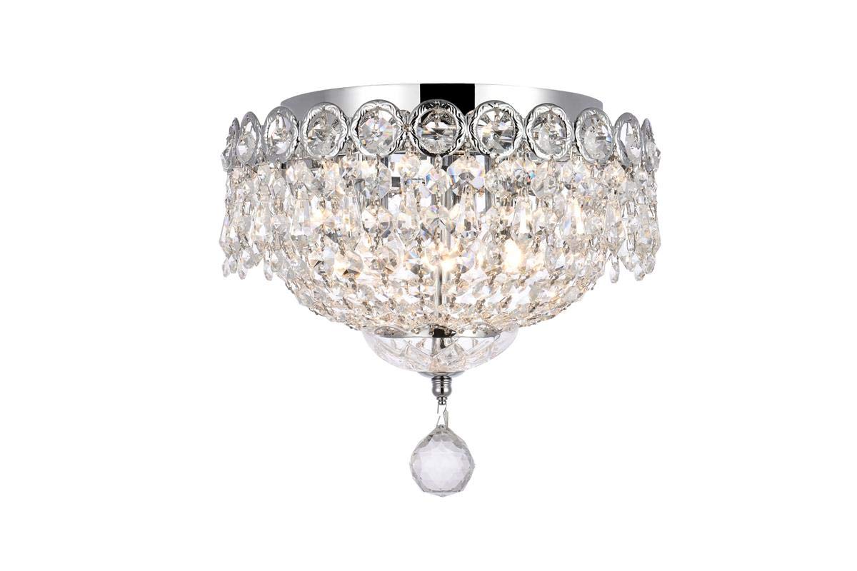 Elegant Lighting 1900F10C/RC Royal Cut Clear Crystal Century 3-Light, Single-Tier Flush Mount Crystal Chandelier, Finished in Chrome with Clear Crystals