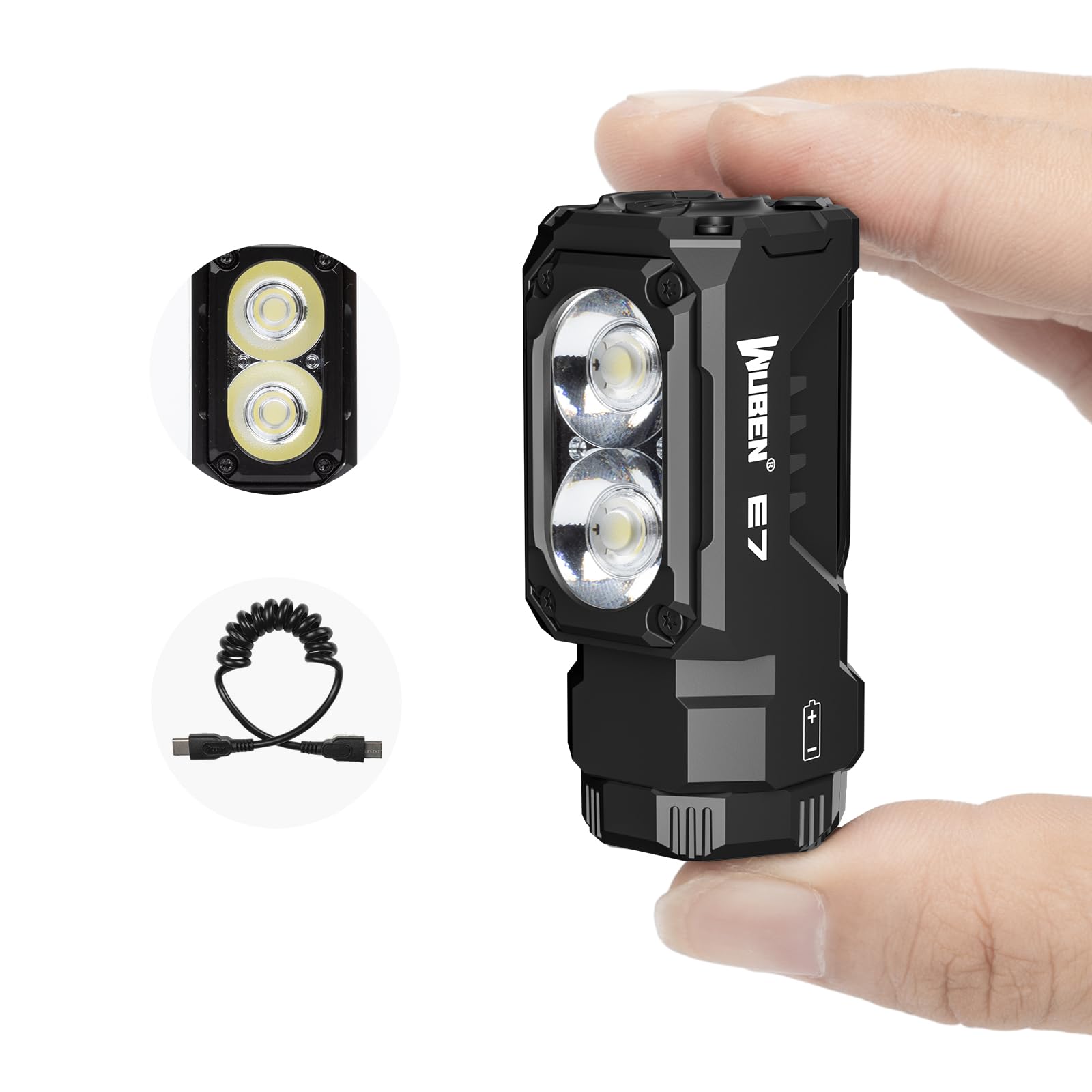 WUBEN E7 Mini Flashlight - 1800 Lumen, Rechargeable, IP68, 6 Modes, Aluminum, Black