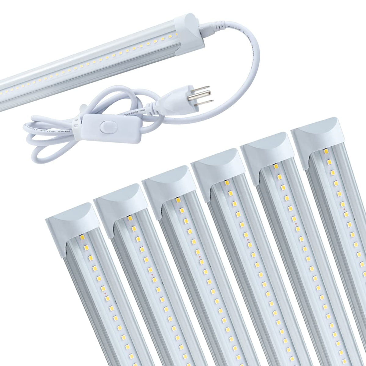 (Pack Of 6)T8 4Ft Led Integrated Tube Light Fixture, 24W Shop Light With On/Off Switch Power Cord,6000K Supper White,Clear Cover