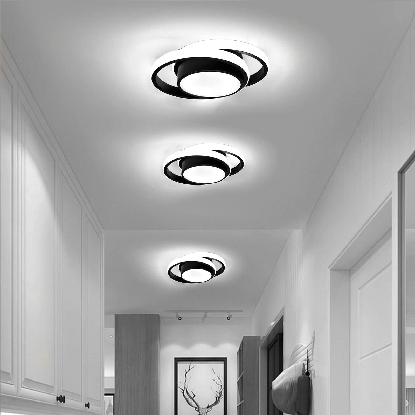 Caneoe 2 Packs Small Modern Led Ceiling Light 2 Rings Creative Design Ceiling Lamp Indoor Hallway Lighting Fixtures For Hallway Living Room Bedroom Kitchen Office (Black)