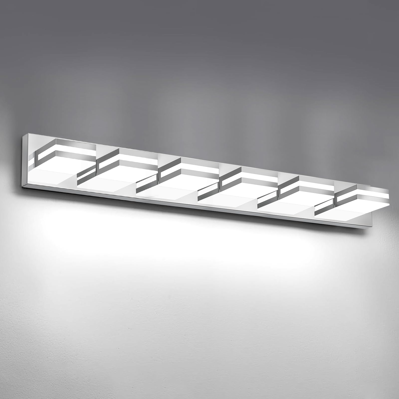 IZORRO LED Modern Bathroom Lights Fixtures(6-Light Dimmable) Chrome Acrylic Wall Lighting Vanity Lights for Bathroom Over Mirror - 6000k 36In (No Assembly Required)