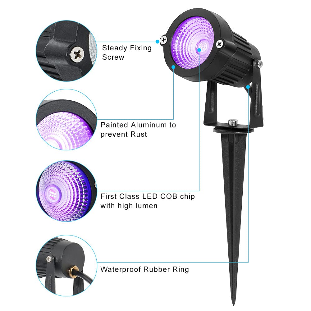 Uiexer 2 Pack Halloweenwaterproof Uv Led Blacklight Landscape Lights  Outdoor Plug In Black Light Spotlight For Pathway Light Plug Spike Stand Garden  Yard  Lawn  Halloween  Party Decorative Lighting