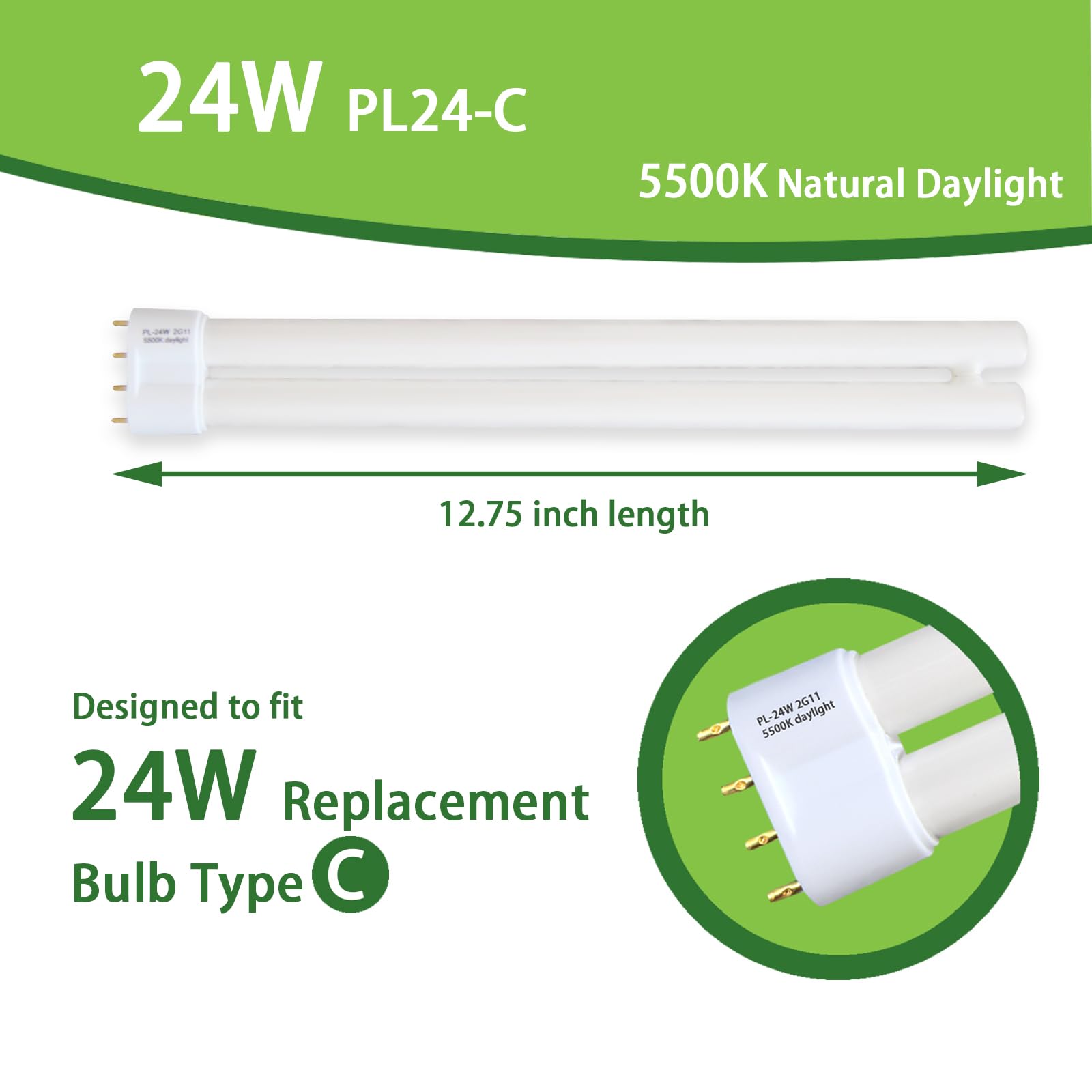 Dameiol (2Pack) PL24-C 24W Fluorescent Light Bulbs, 5500K Bright Natural Daylight, 2G11 Base, Replacement for OttLite B245