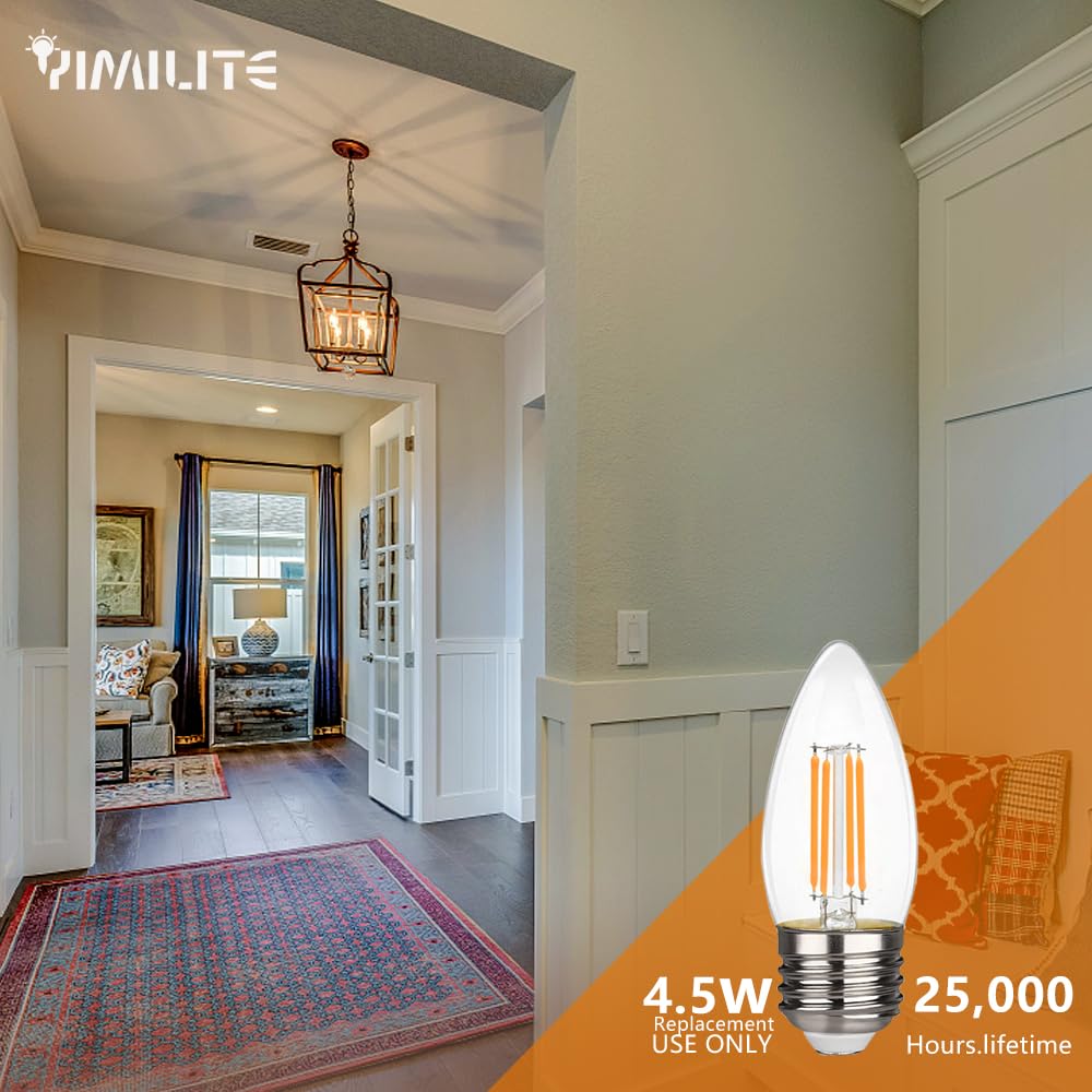 Yimilite 12 Pack B11 E26 Led Candelabra Bulbs 4.5W(40 Watt Equivalent) 2700K Warm White 450Lm Dimmable Led Filament Chandelier L
