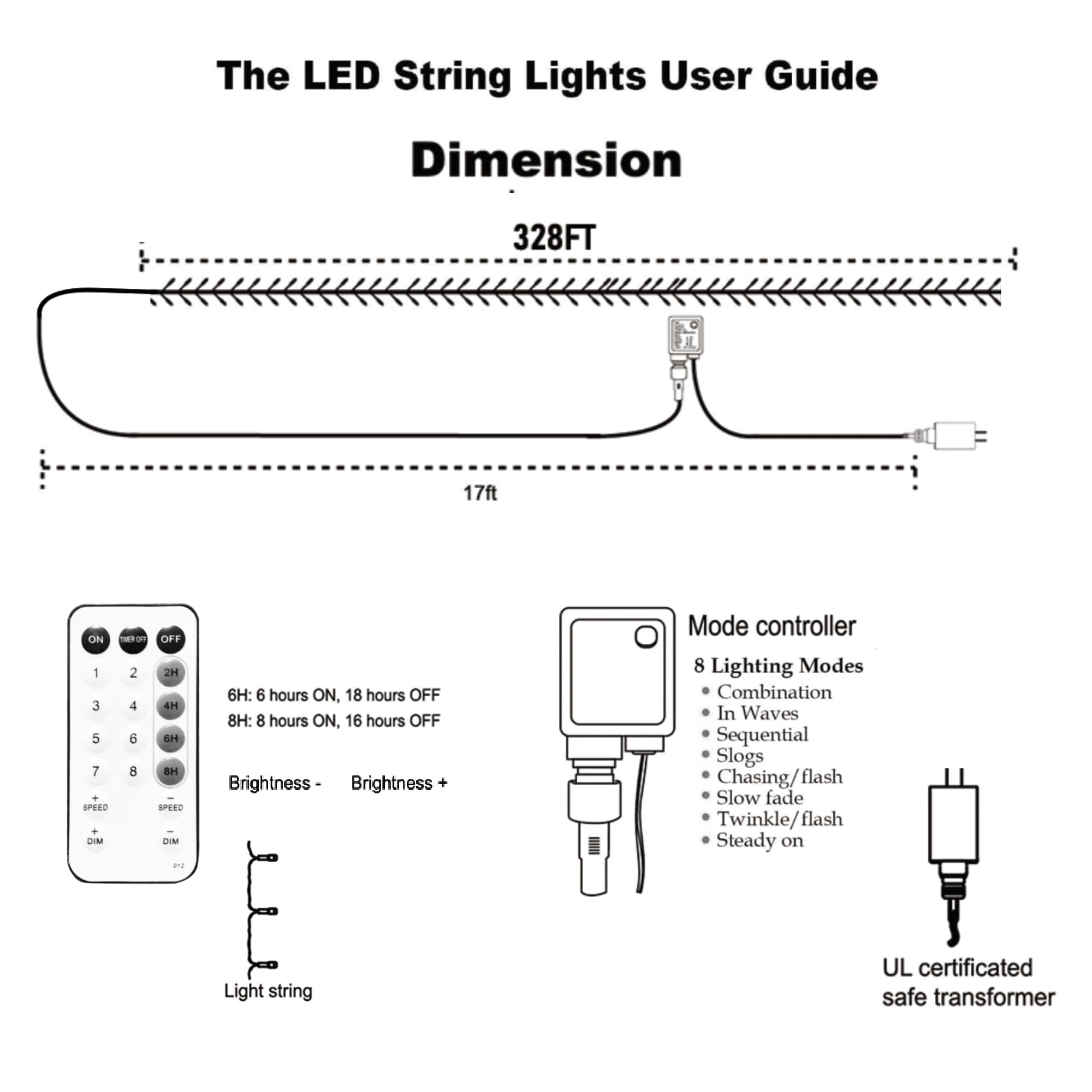 TW SHINE Christmas String Lights, 1000 LED, 328FT, 8 Modes, Remote, Waterproof, White, Model HB-500CO