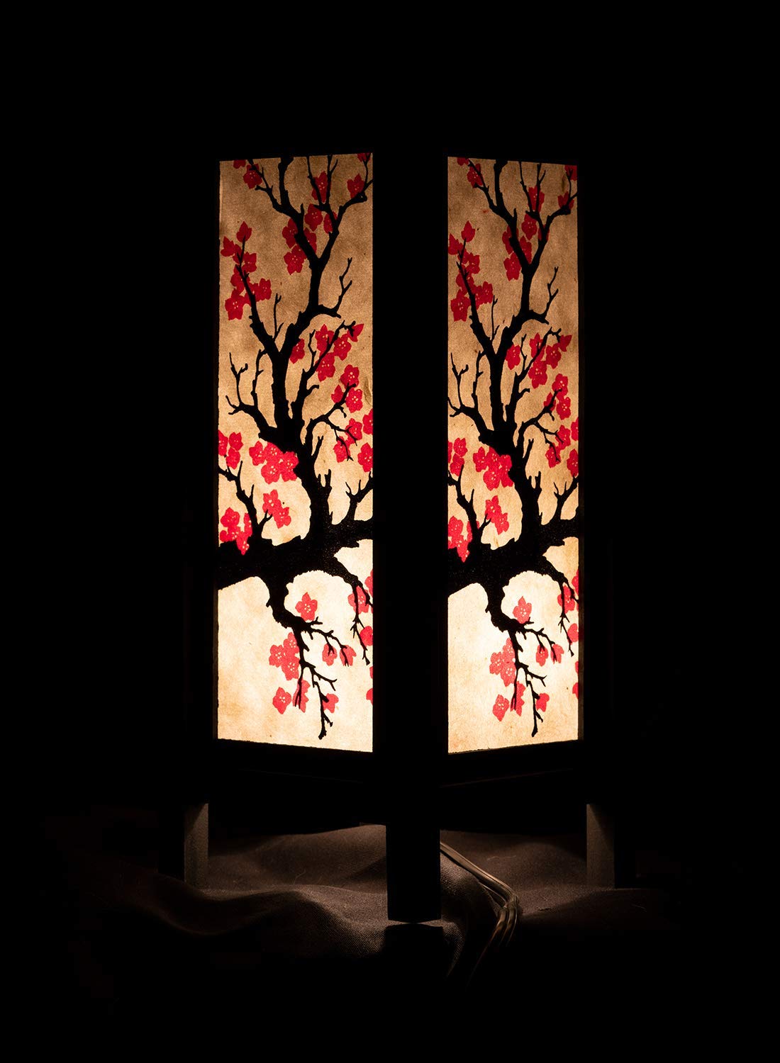 RED BERRY THAILAND LANNA LAMP Handmade Wood Table Lamp with Mulberry Paper Shade, 5x5x11 inches, Wood, Model SG_B00HUP898I_US