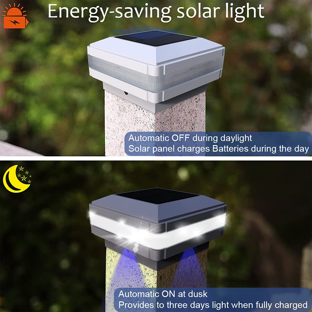 FVTLED Solar Post Lights - Waterproof LED Fence Cap Light for 3.5x3.5 to 6x6 Posts, White, 1 Pack, Model USWS142W