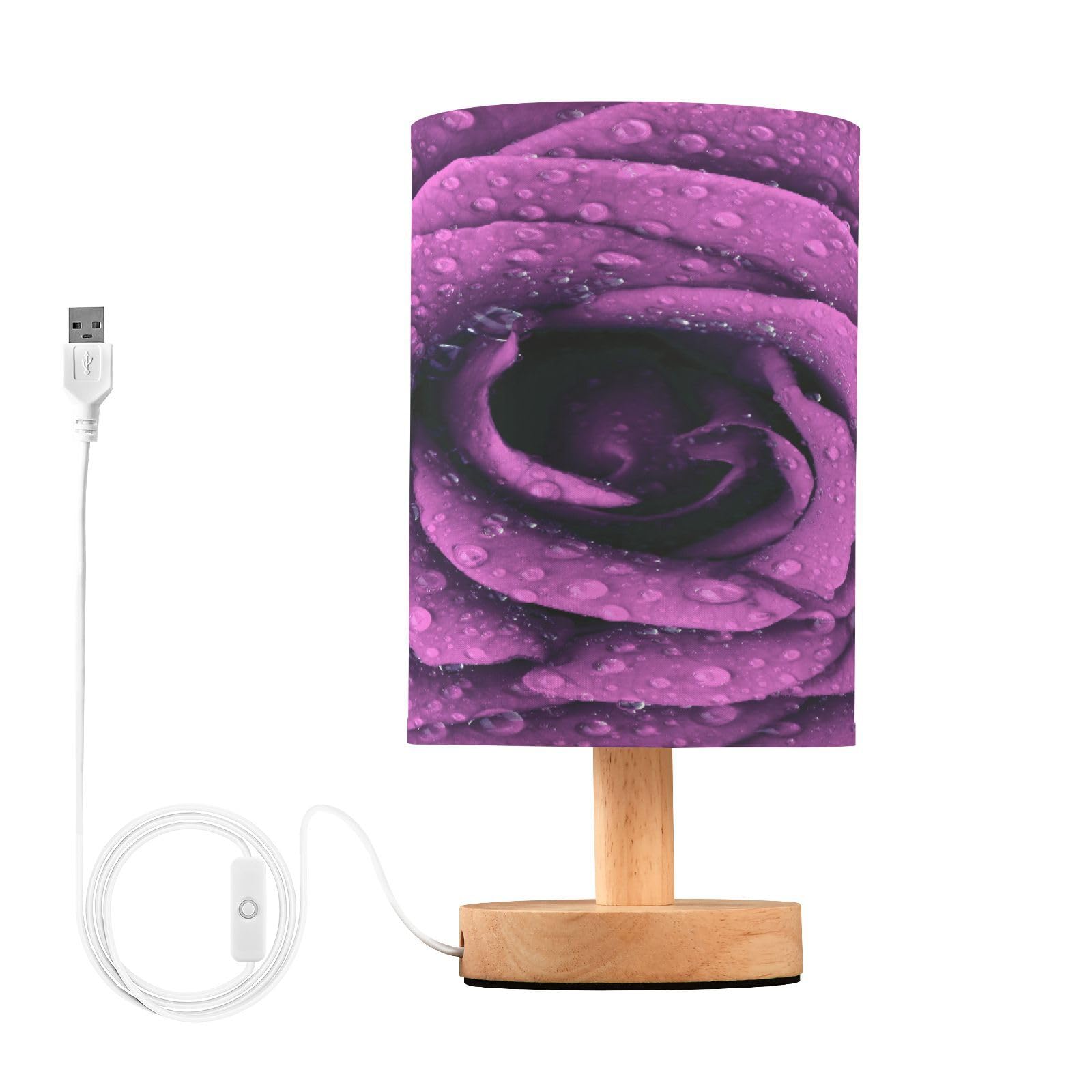 ALAZA Table Lamp with USB Port Bedside Lamp Purple Rose Flower Small Nightstand Lamp Desk Lamp for Bedroom Gifts Office Living R