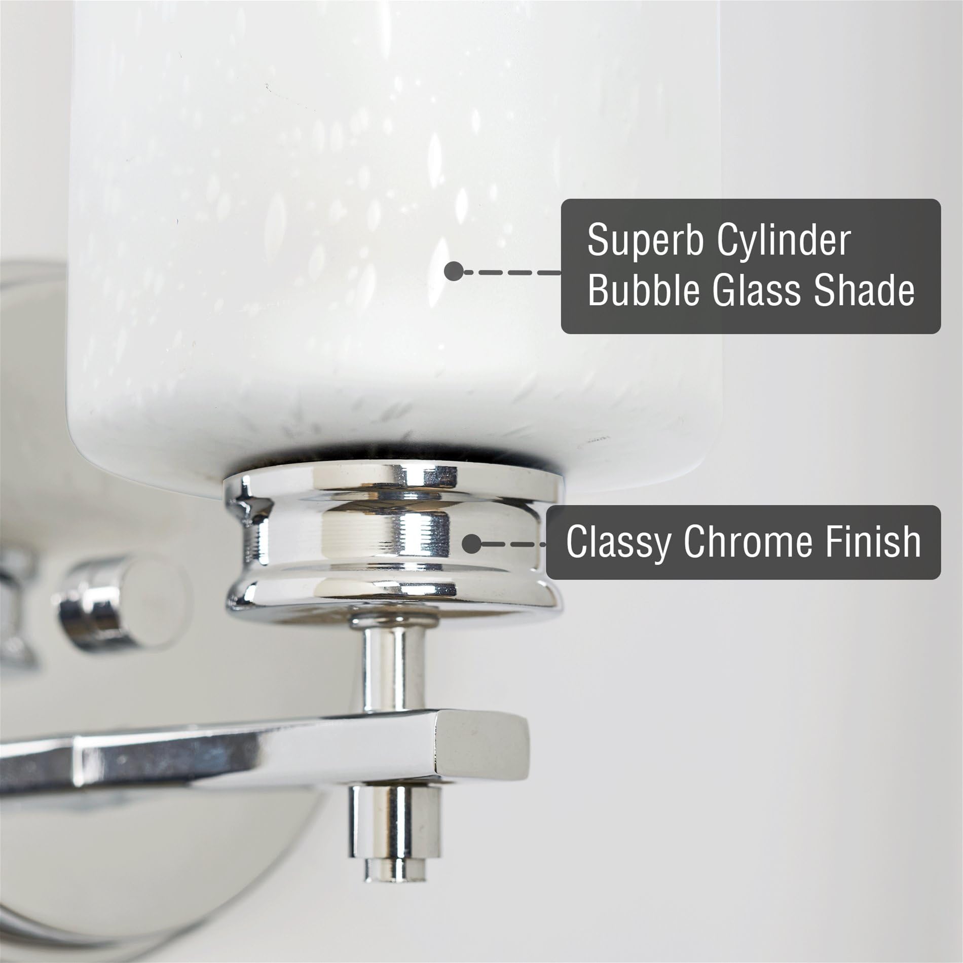 Kira Home Phoebe 8'' Modern Wall Sconce/Vanity Light + Frosted Seeded Glass Shade, Chrome Finish