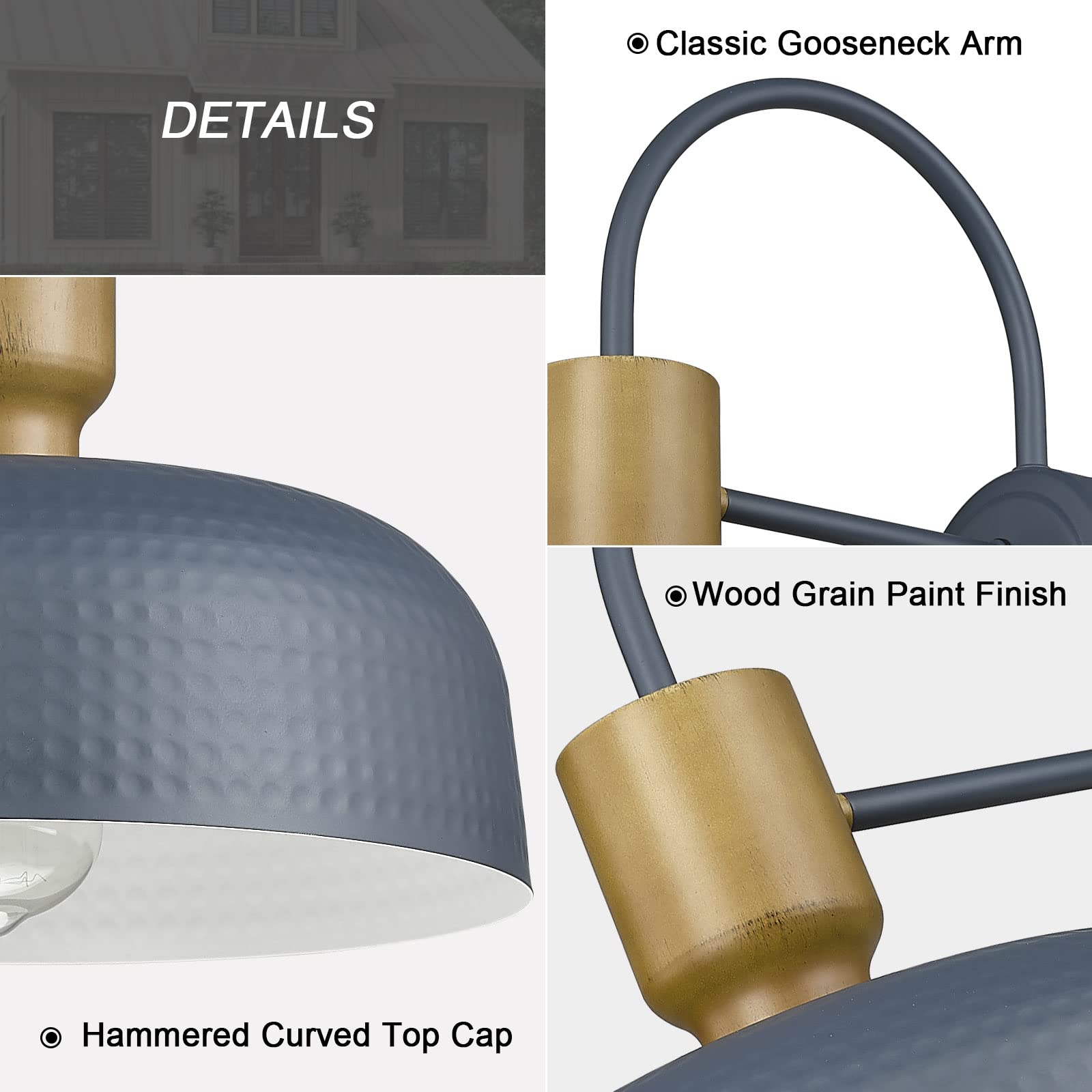 Luminzone Blue Gooseneck Barn Light - Vintage Industrial Wall Lantern For Porch & Garage