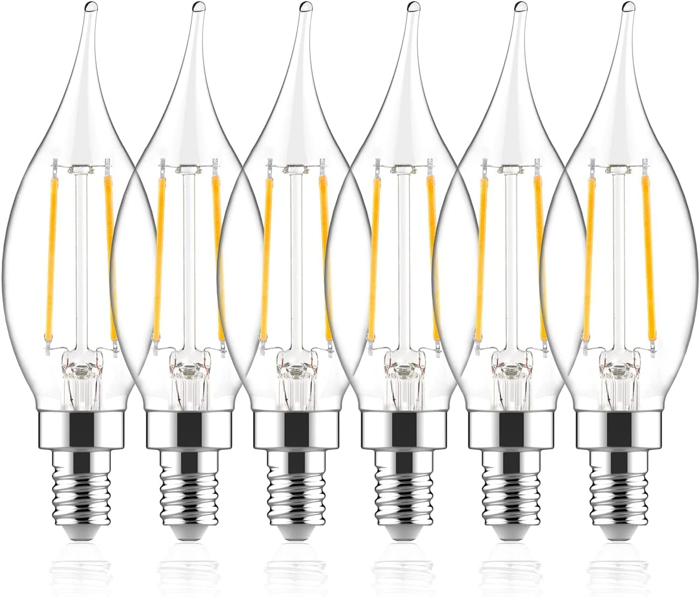 Sengled E12 LED Candelabra Bulb, 5W 2700K Soft White, Dimmable, 6 Pack, Vintage B10 Flame Tip, Glass