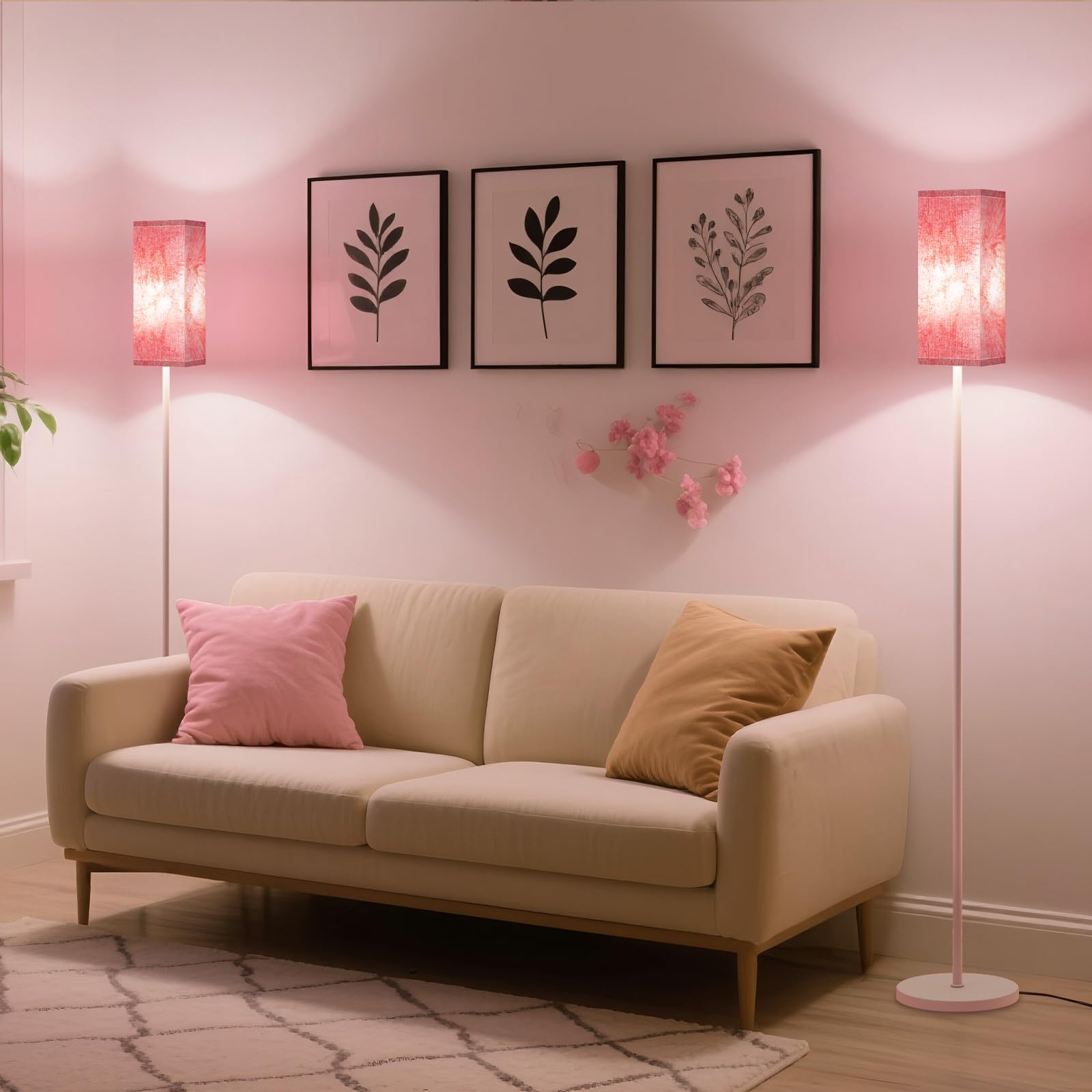 GOEBLESON Floor Lamp, Modern Pole Lamp with Foot Switch, Metal, Sakura Pink + White, Model WCP07LD05