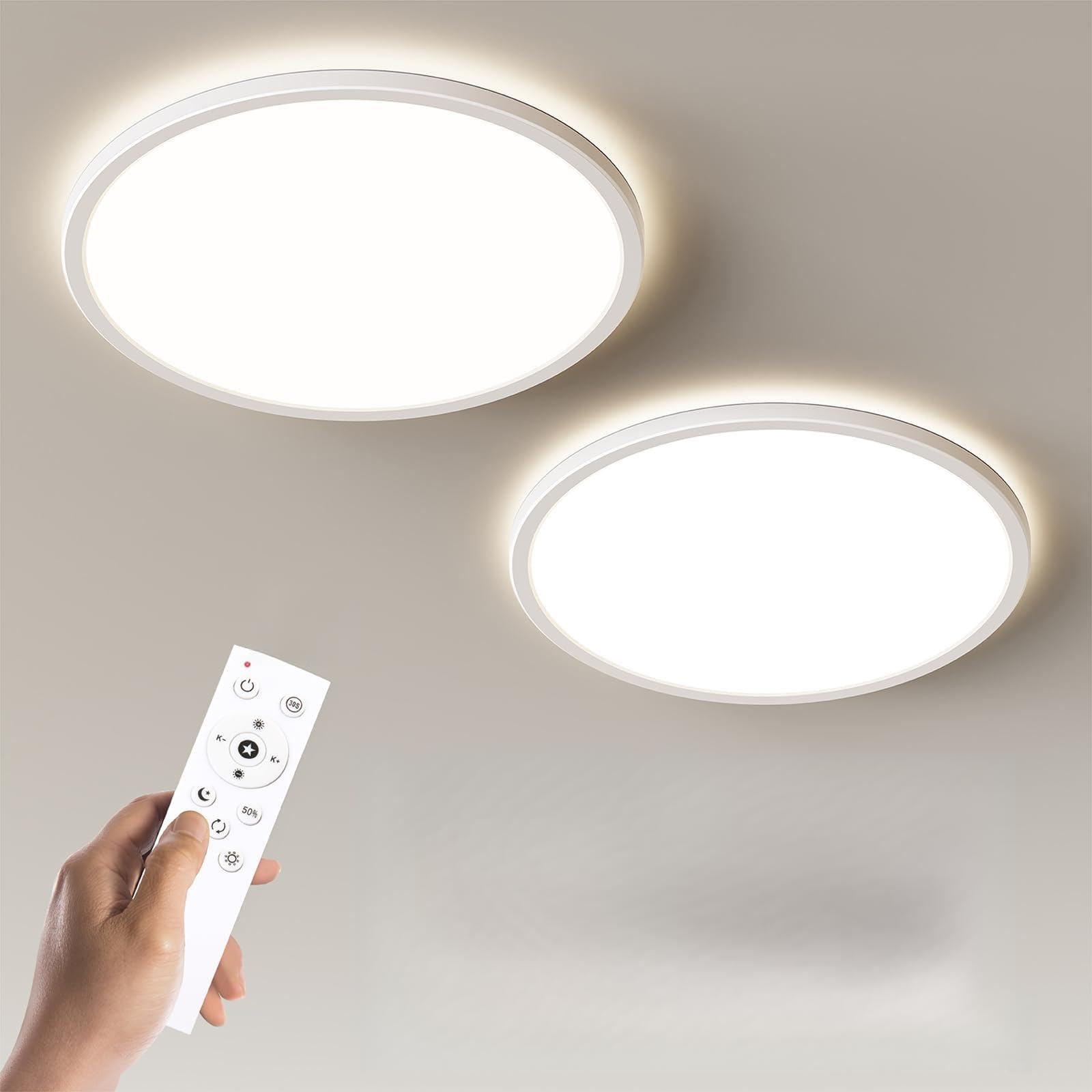 BLNAN Dimmable LED Flush Mount Ceiling Light Fixture with Remote Control  3000K-6500K Low Profile Wired Lamp  Modern Ultra Thin Close to Ceiling Light for Bedroom Kitchen (White  15.4Inch 2Pack)