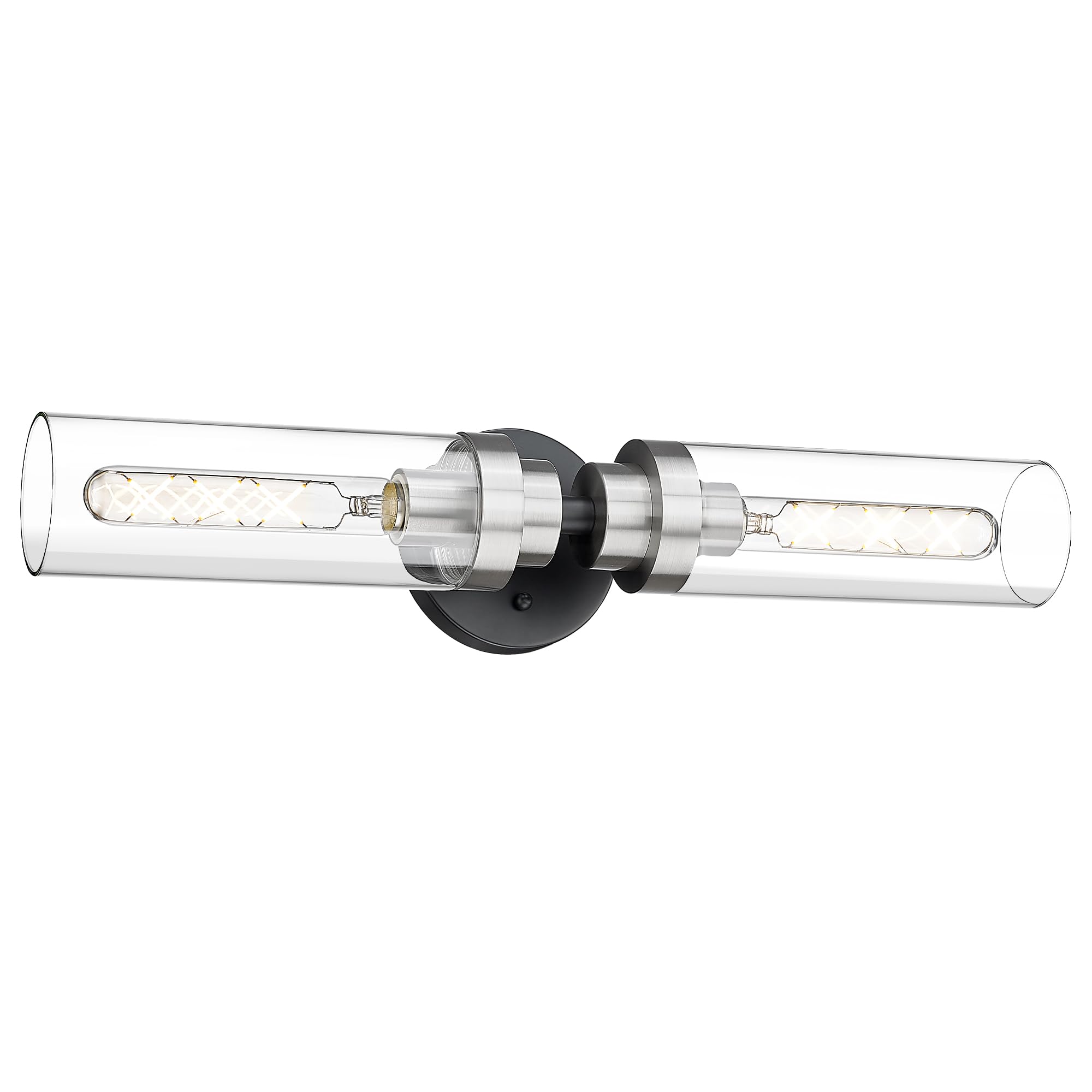 Emak 22 Inch Black And Brushed Nickel Vanity Lights For Mirror, Modern Bathroom Light Fixtures With Clear Glass Shade, 2-Light W