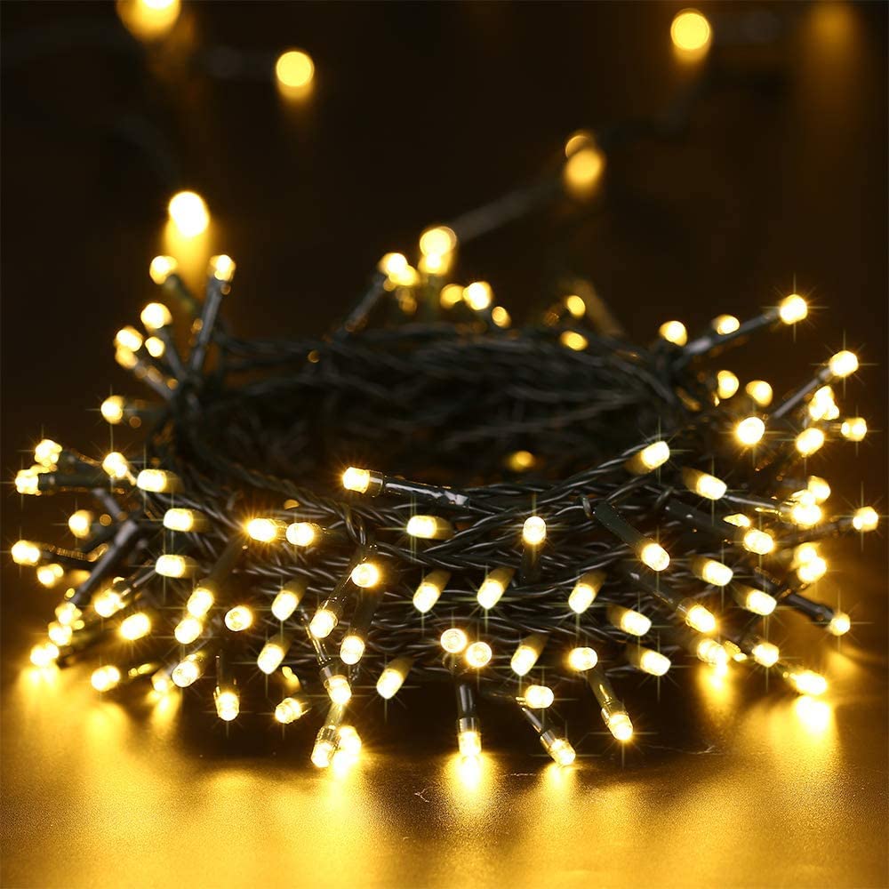 iShabao Solar Christmas Lights Outdoor, 98.4ft 300 LED Solar Fairy String Lights, 8 Modes Waterproof Christmas Lights for Garden