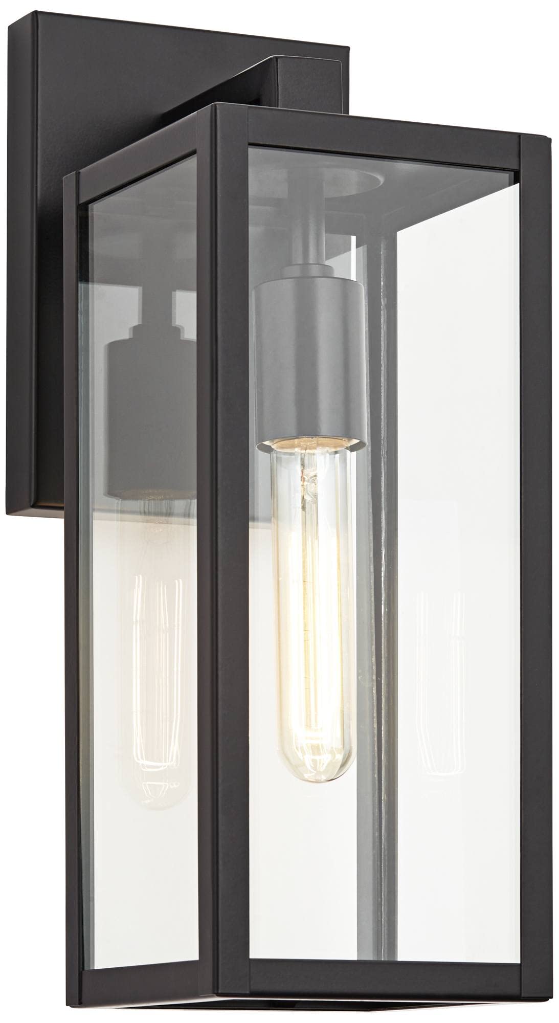 John Timberland Titan Outdoor Wall Light Fixture, Metal, 14.25in, Black, Clear Glass Panel for Porch, Yard, Garage, Garden