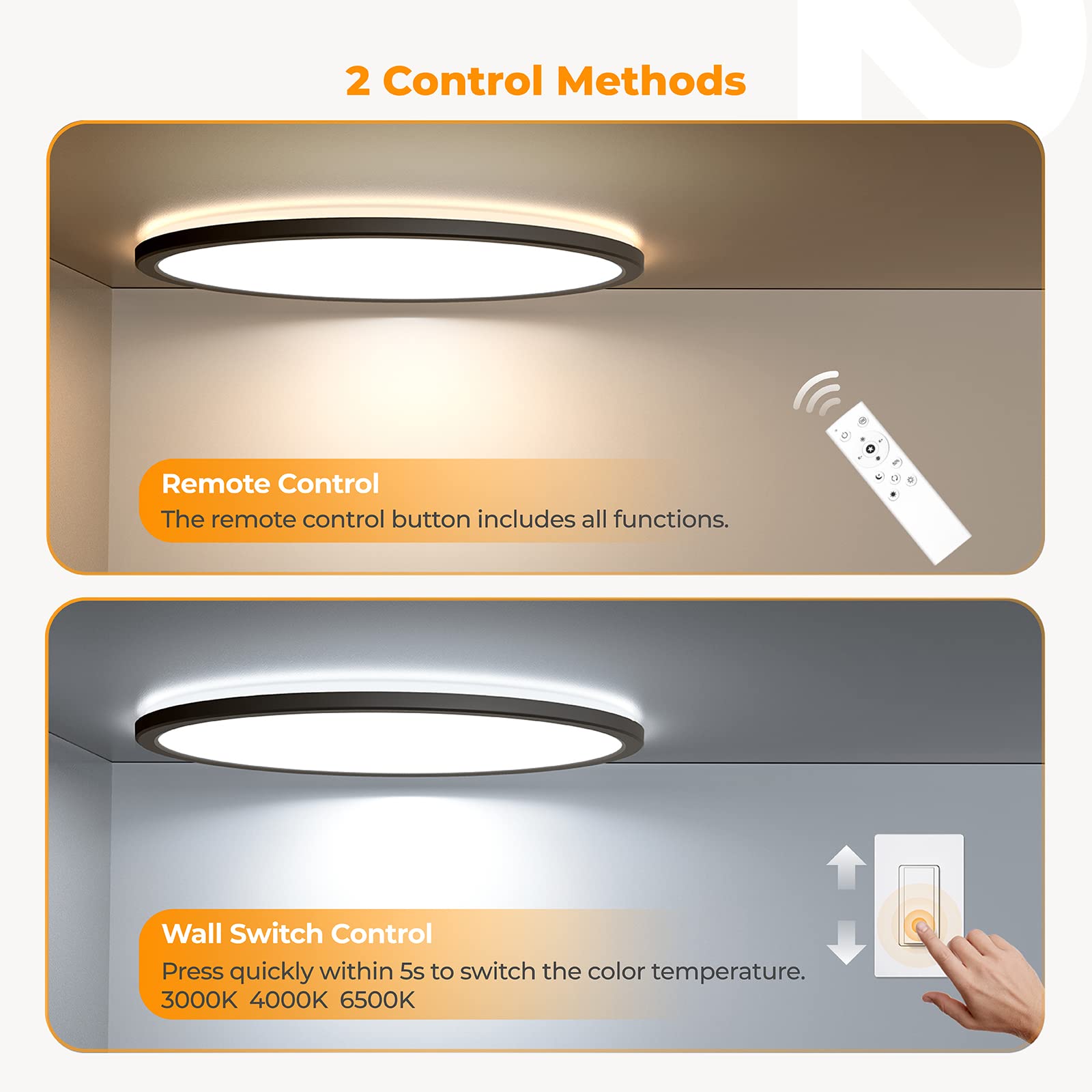 Blnan Led Flush Mount Ceiling Light Fixture With Remote Control, 15.4 Inch 36W 3000K-6500K Dimmable Round Low Profile Ceiling La