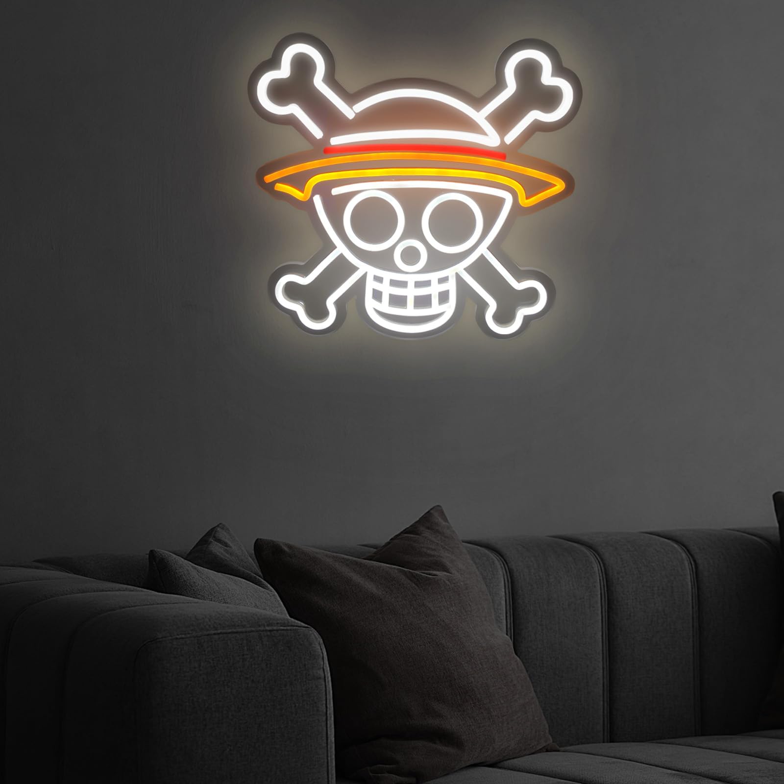 ADS JIE One Piece Neon Sign Lamp - Anime Skull, USB Powered, 11.7inx10.6in, Plastic, New One Piece Skull, Model AD066