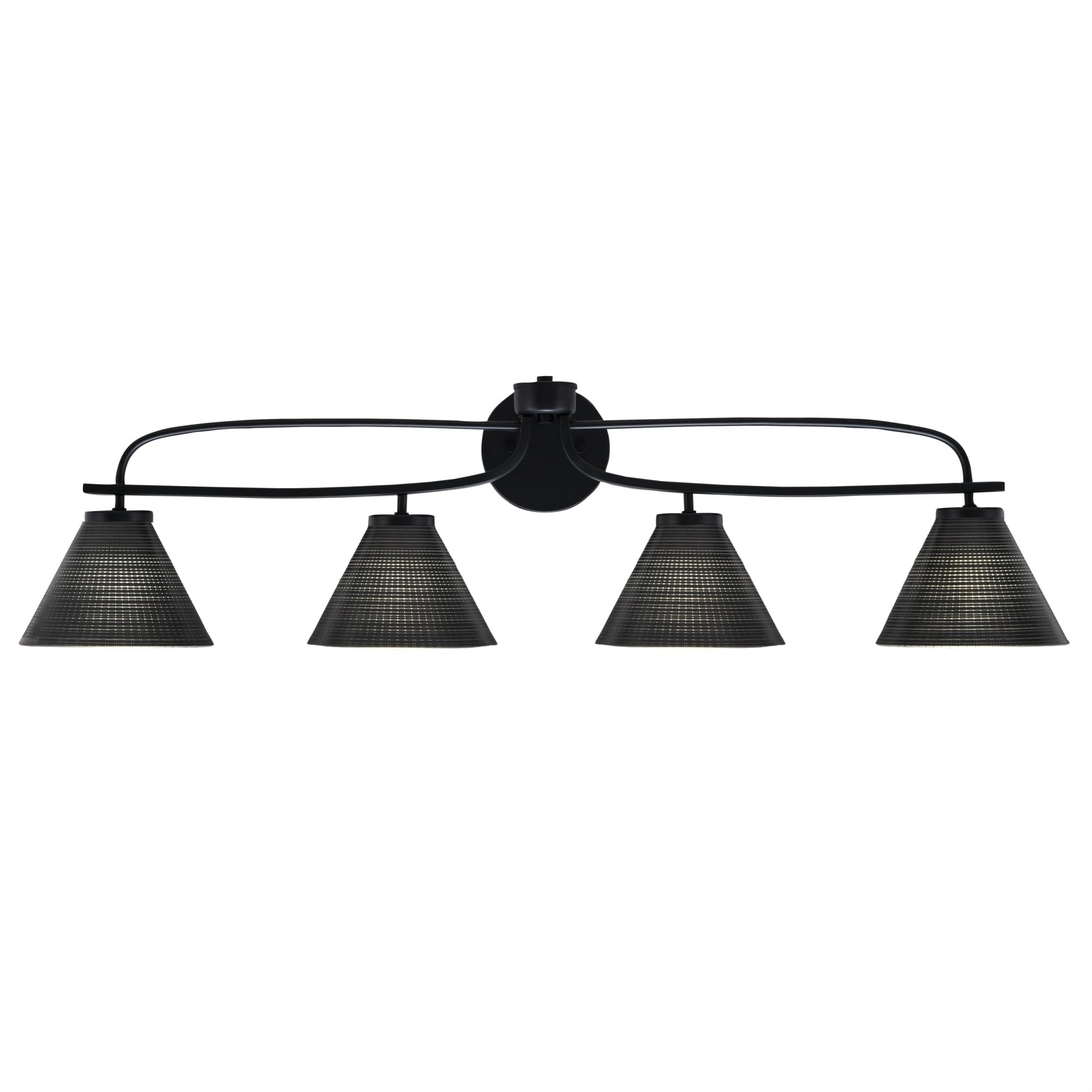 Cavella 4 Light Bath Bar Shown In Matte Black Finish With 7" Black Matrix Glass