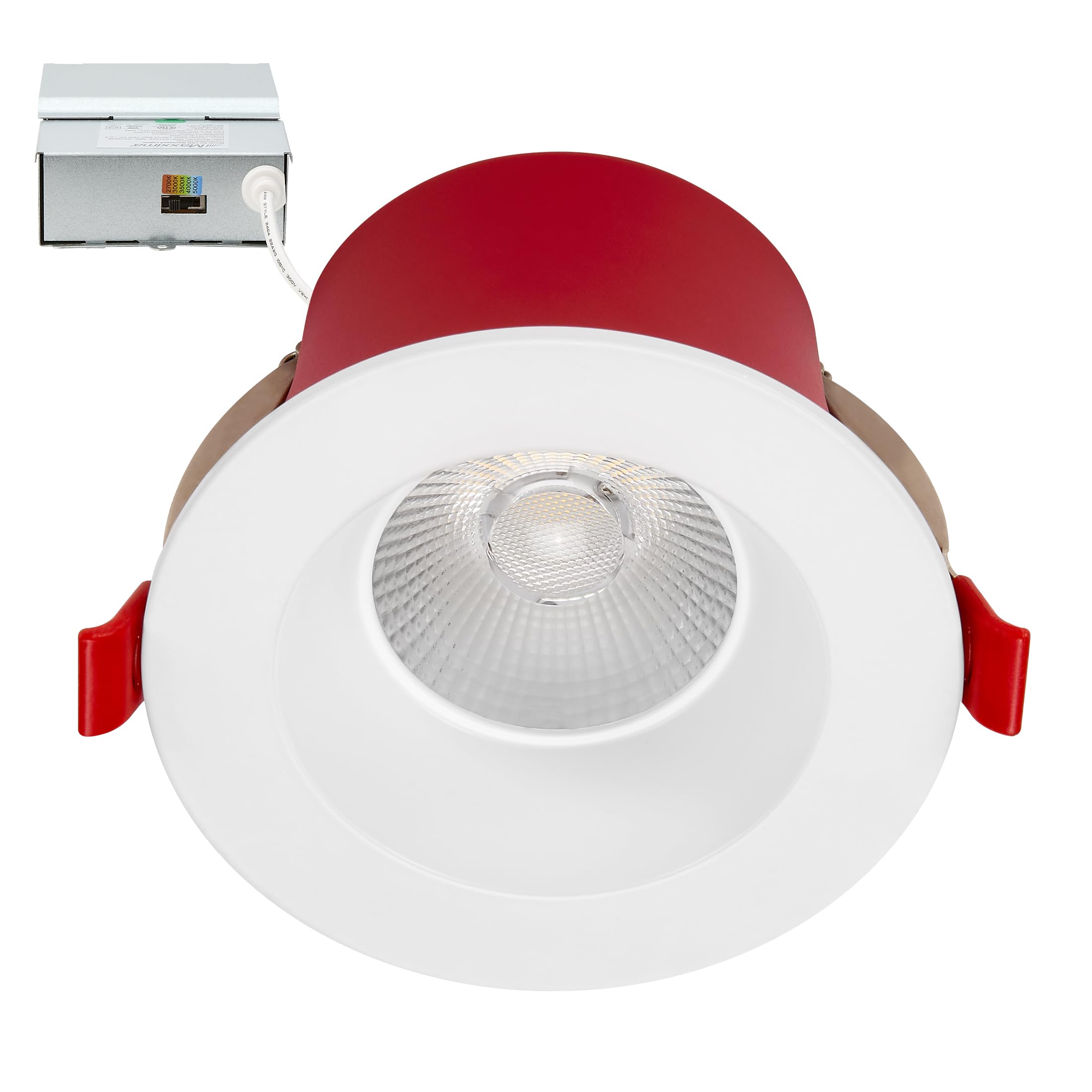 Maxxima 4 in 2 Hour Fire Rated Ultra Thin Anti-Glare LED Downlight, Recessed Canless Light IC Rated, 1000 Lumens, 5 Color Temper