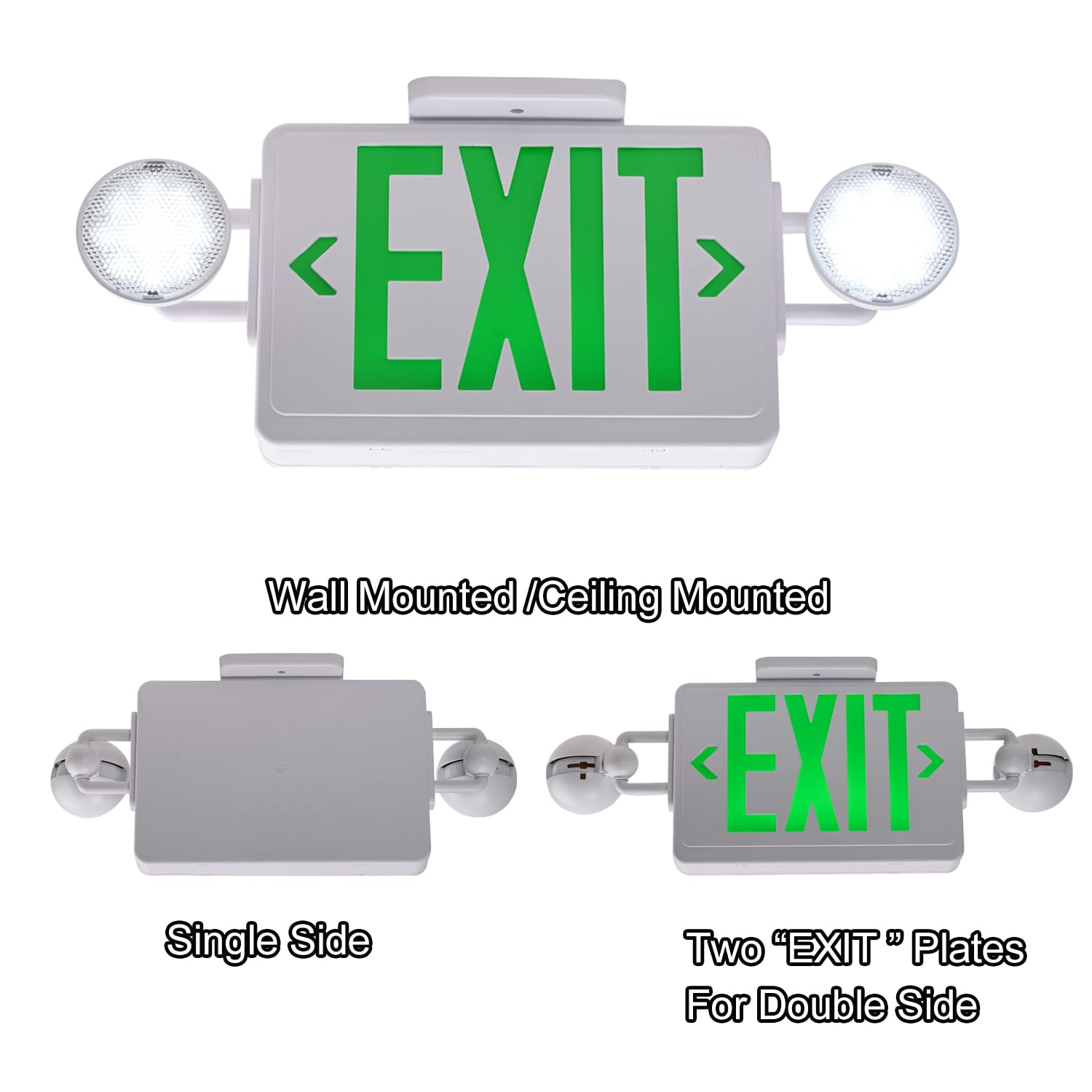 Apmeetlux Led Exit Signs With Emergency Lights,200Lm 3Hours Green Emergency Exit Sign With Lights Battery Backup, Double Face Ul