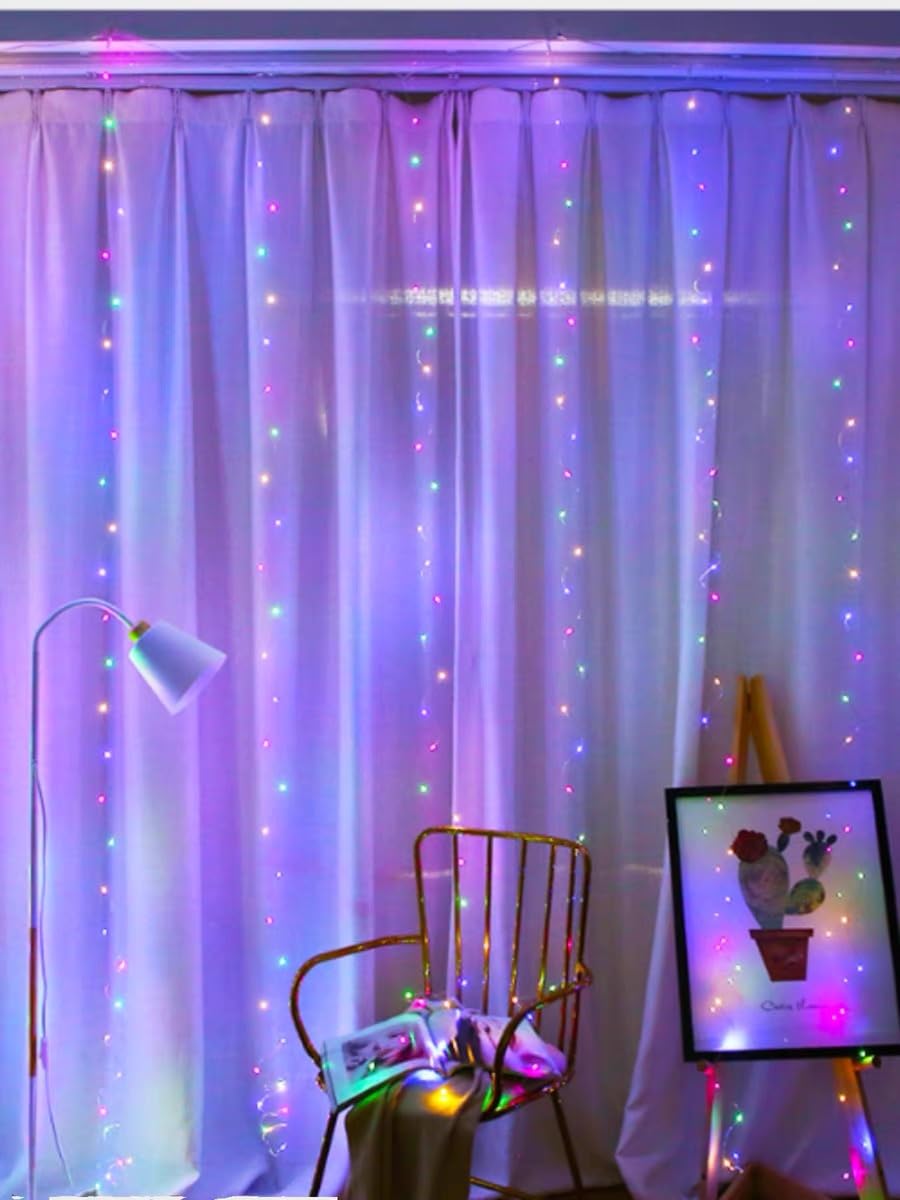 100 LED Colorful Curtain Light for Party/Wedding/Festival/Christmas,Window Blinking String Light for Bedroom/Living Room,USB Plu