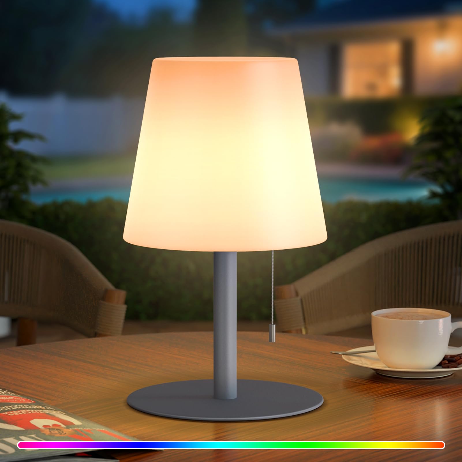 Uuffoo Shower Lamp Rechargeable Outdoor Table Lamp Cordless Warm White & Rgb Night Light For Patio  Restaurant  Camping  Bathroom Gift For Women  Mom  Grandma H9.8In (Gray)