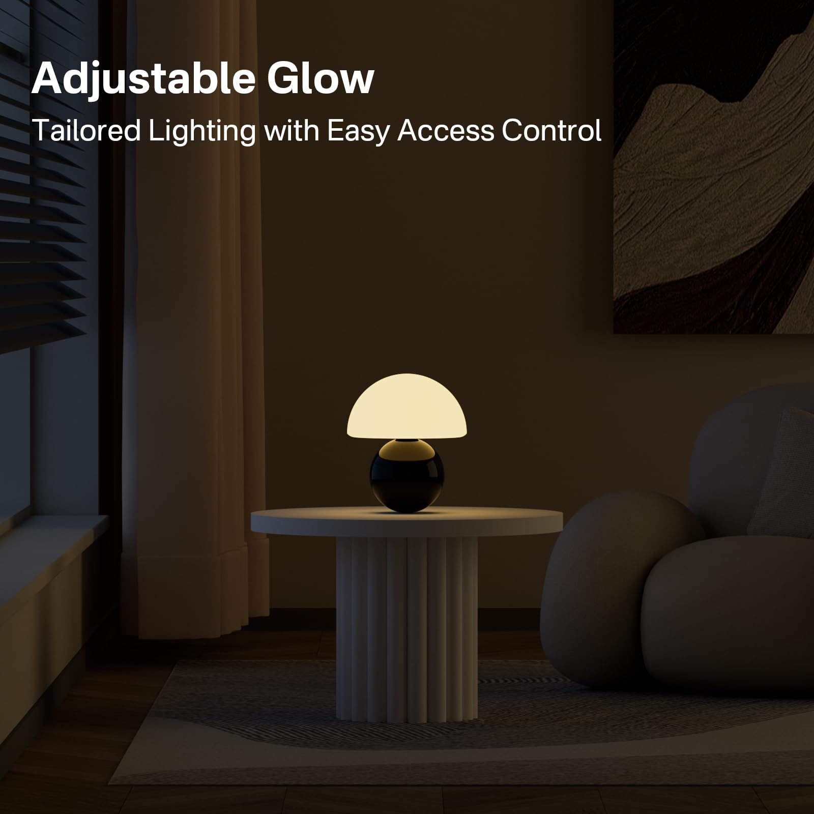 Dawnwake Mushroom Table Lamp - Small Black Glass Mid Century Aesthetic for Bedroom & Living Room - Model TD3003